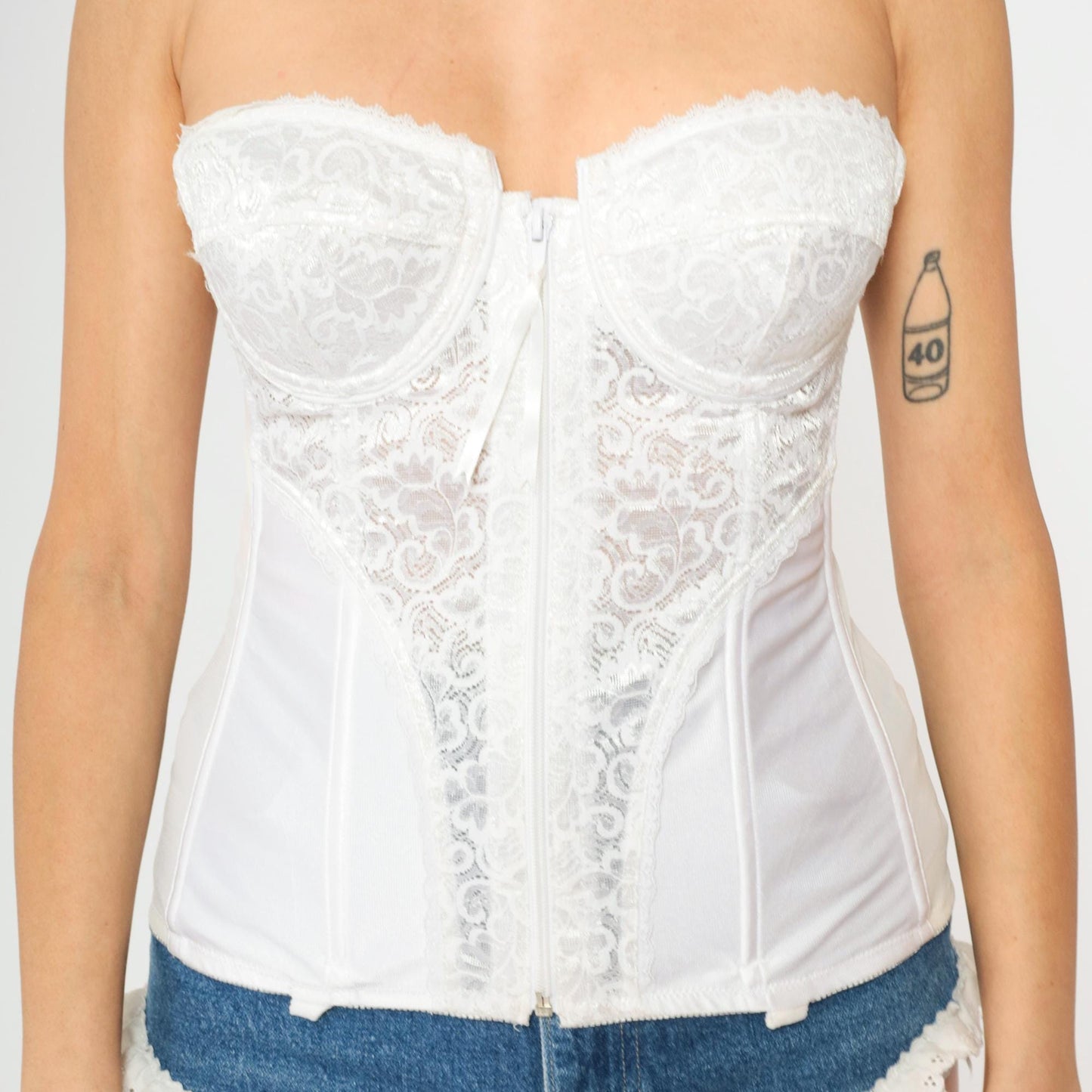 Y2K Frederick's of Hollywood White Lace Corset Bustier Strapless 36B