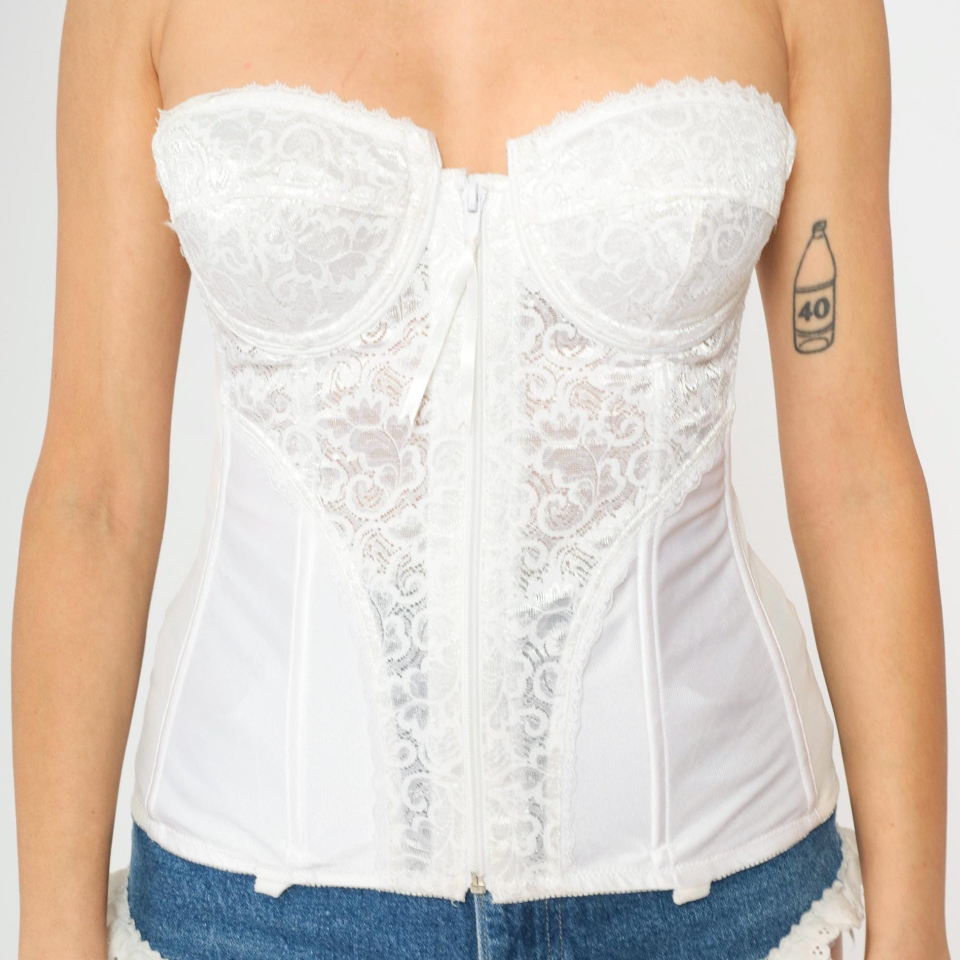 Y2K Frederick's of Hollywood White Lace Corset Bustier Strapless 36B