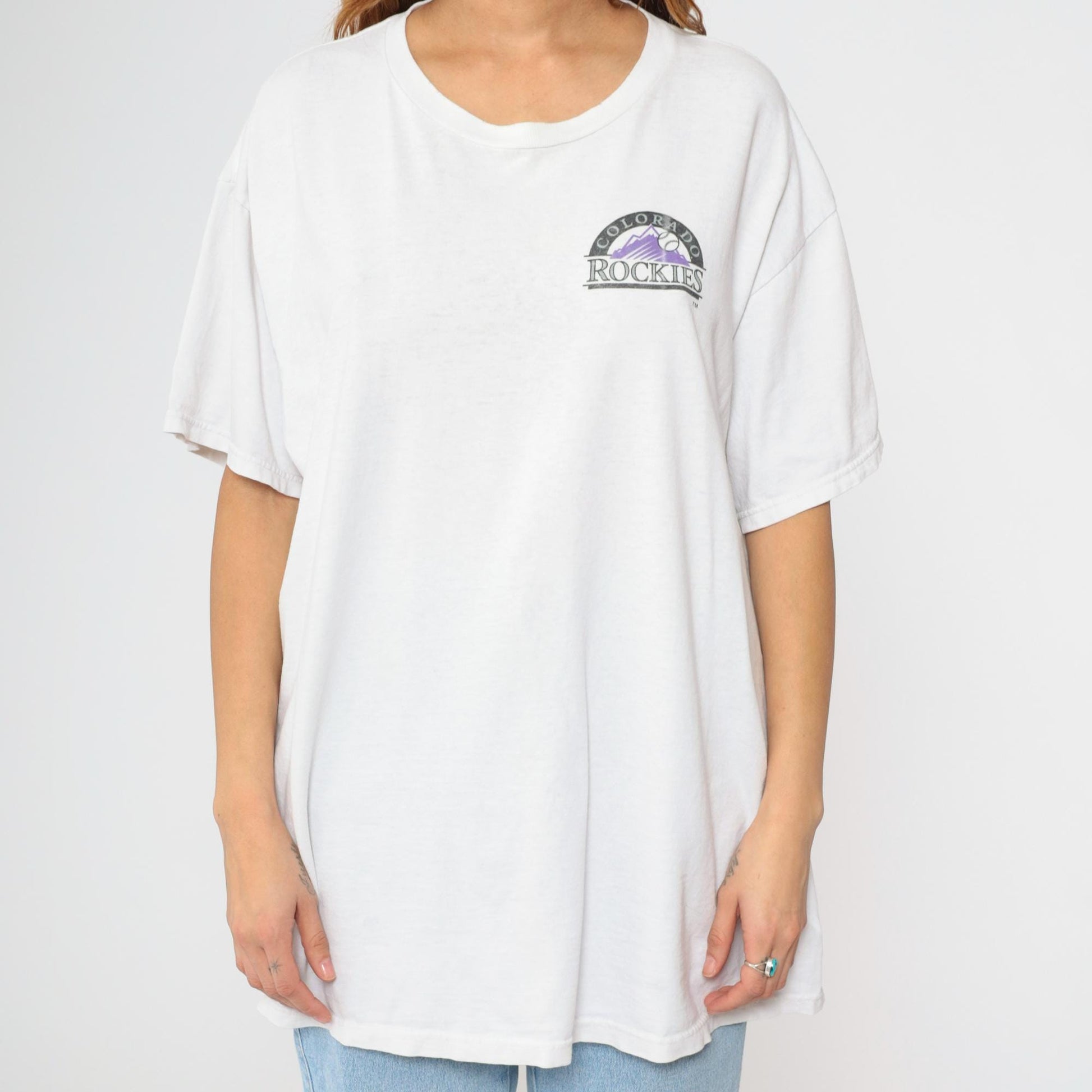 00s Colorado Rockies MLB Graphic T-Shirt White Cotton Crewneck Extra Large XL