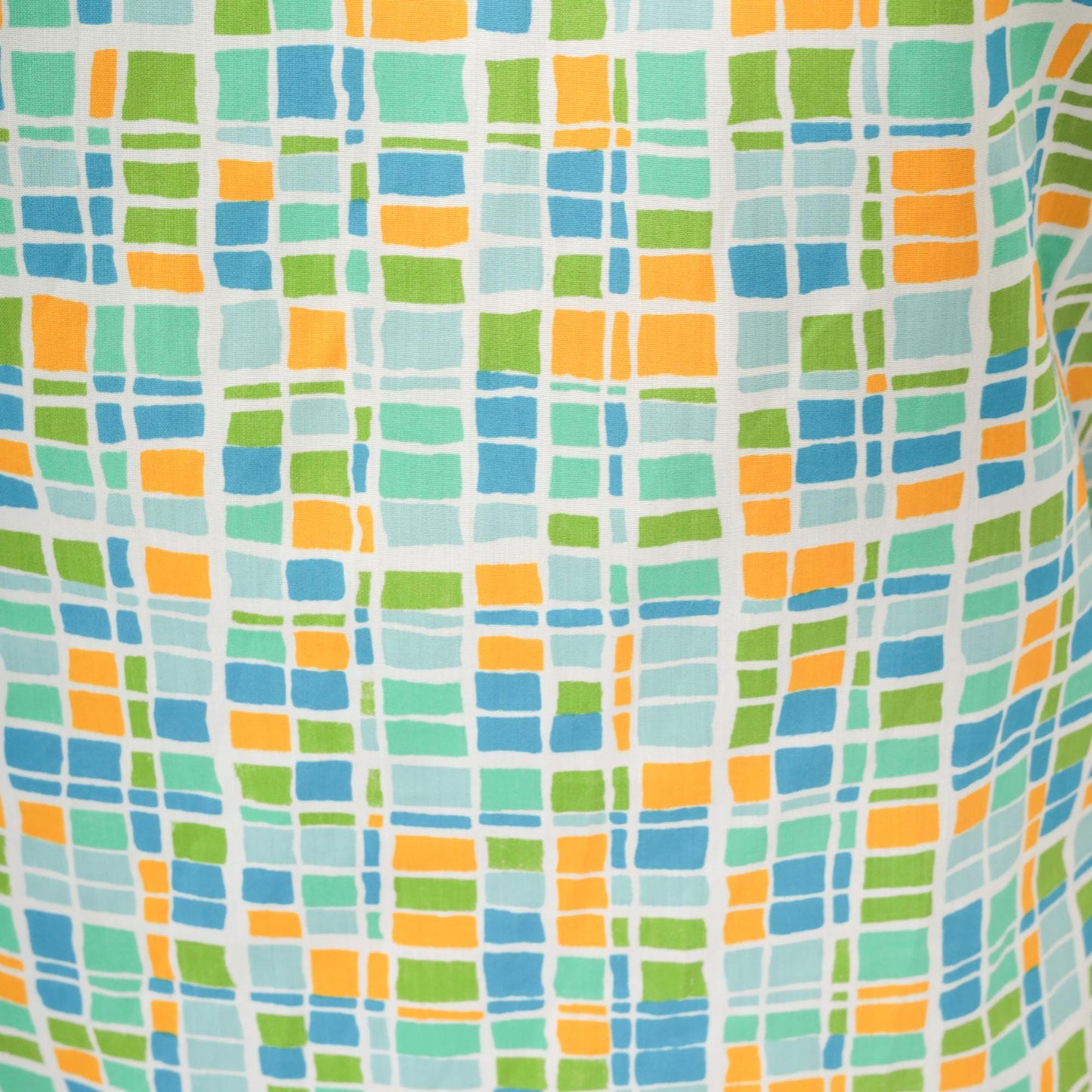 60s Mod Geometric Mini Dress Peter Pan Collar Sleeveless Green Blue Small
