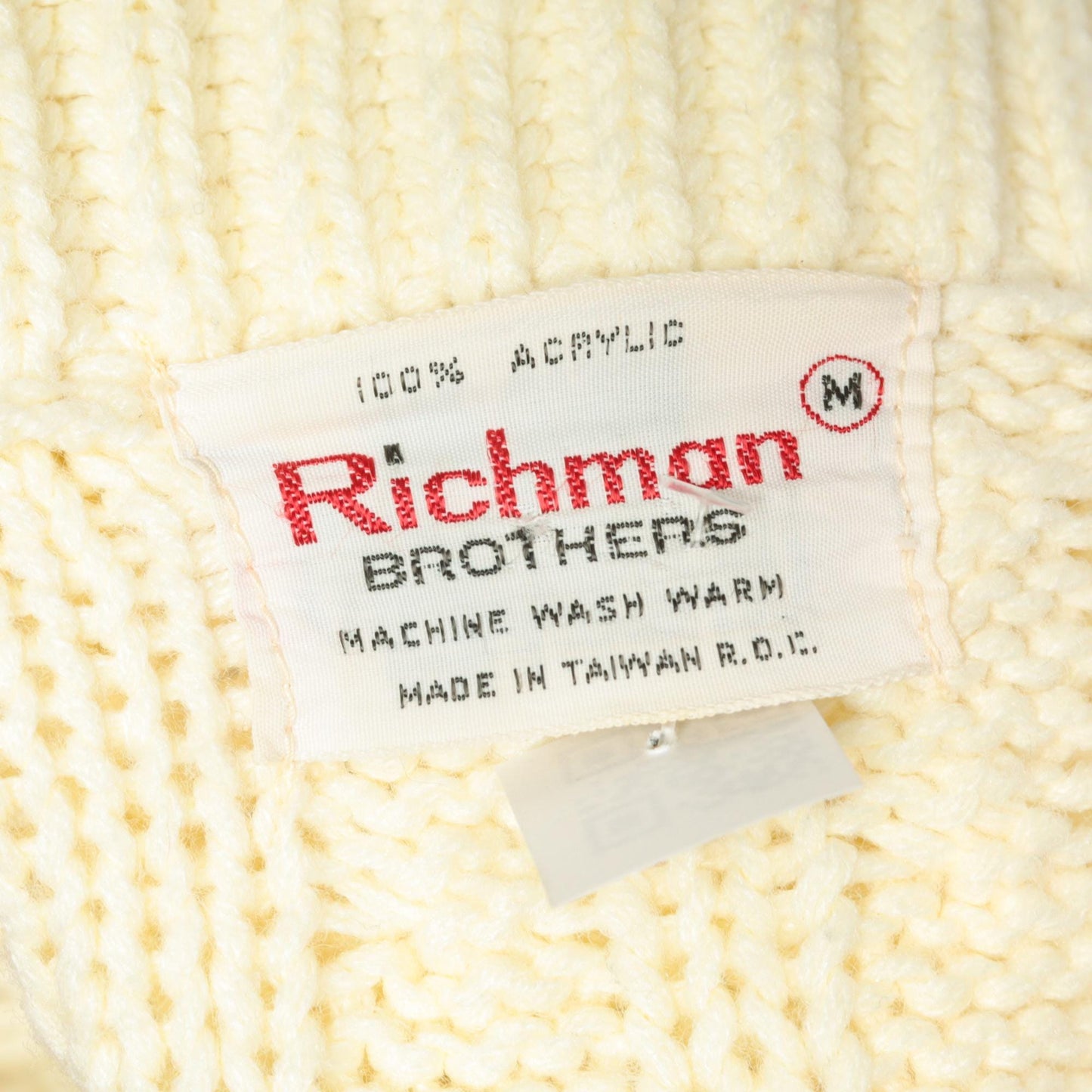 70s Richman Brothers Cable Knit Cardigan Cream Shawl Collar Medium
