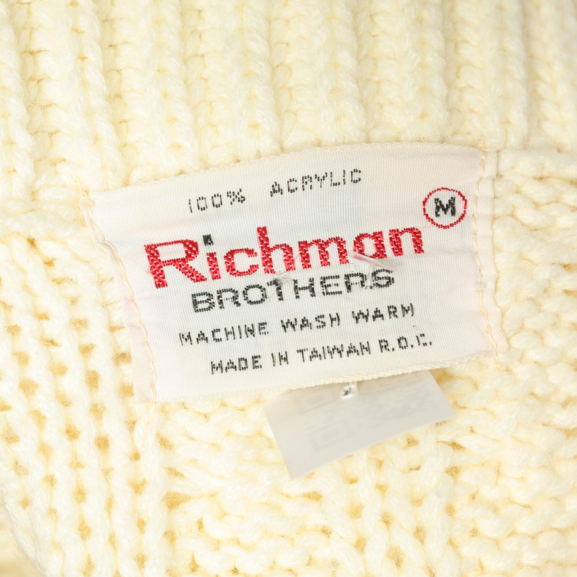 70s Richman Brothers Cable Knit Cardigan Cream Shawl Collar Medium