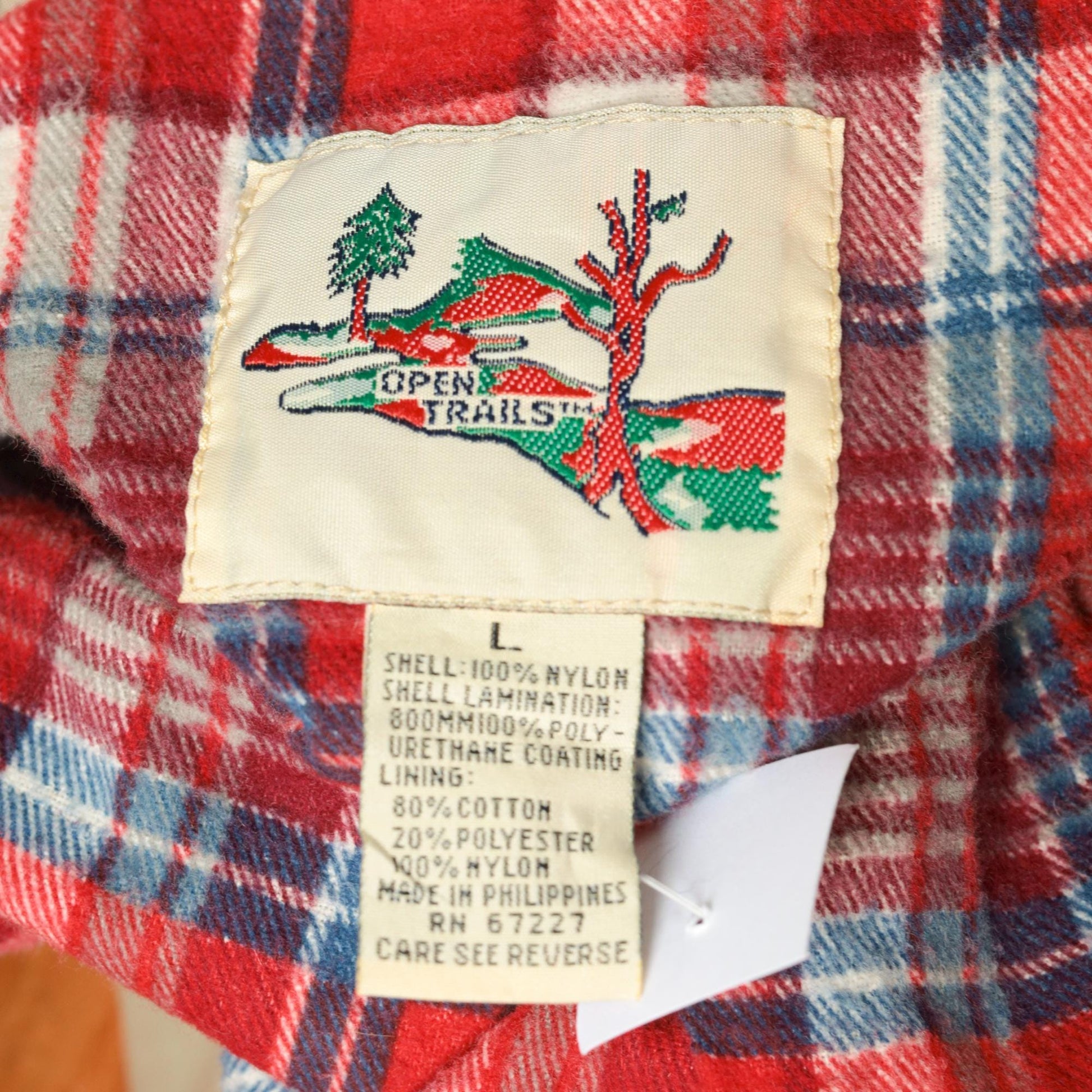 80s Open Trails Beige Nylon Anorak Jacket Plaid Lined Hooded Windbreaker Large L