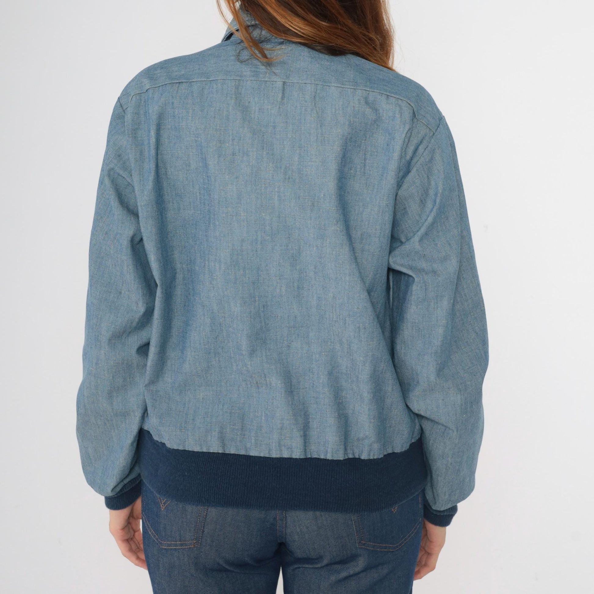 70s H.I.S Chambray Work Jacket Blue Button Up Utility Shirt Medium