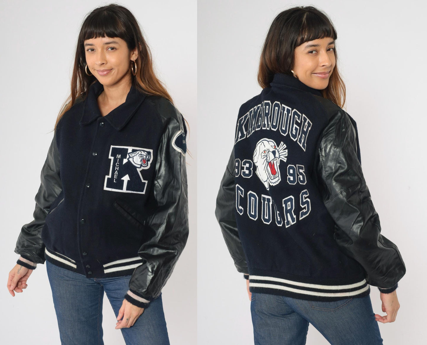 90s DeLong Kimbrough Cougars Varsity Jacket Navy Wool Vinyl Medium M