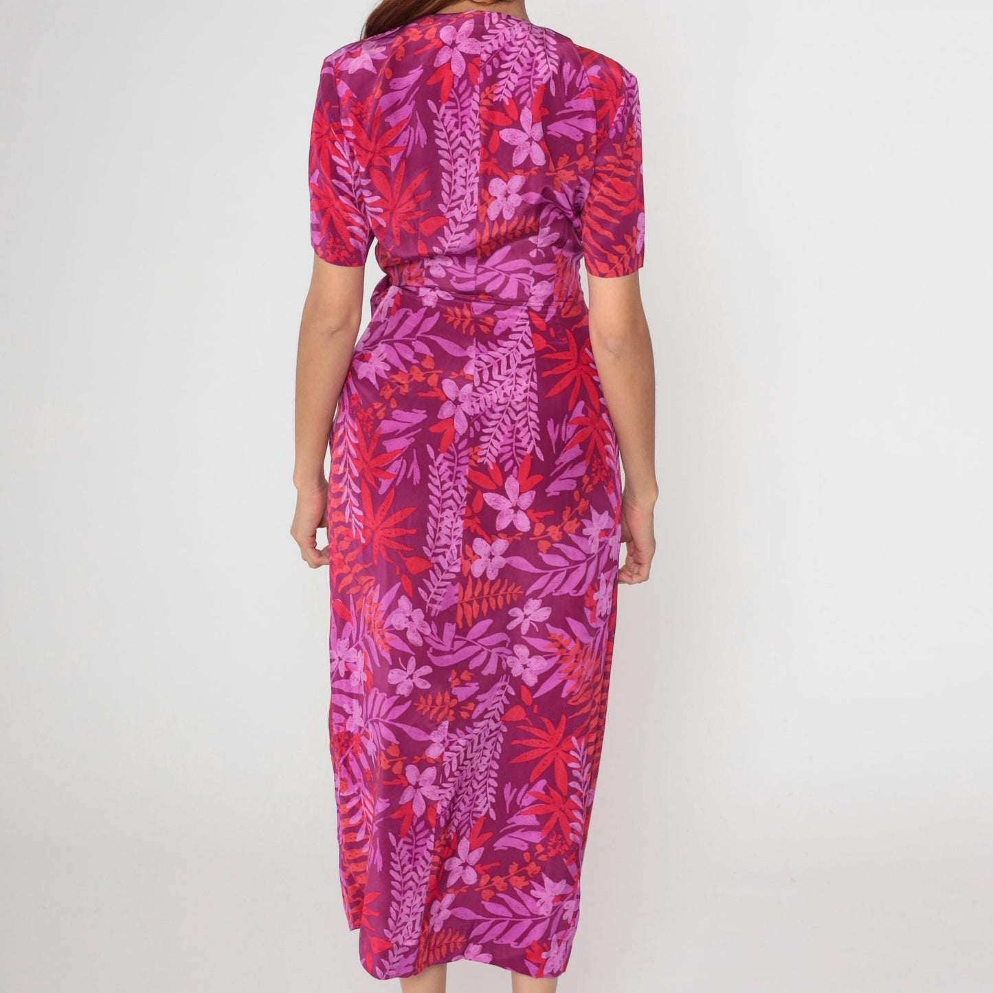Y2K Adrianna Papell Silk Wrap Dress Purple Red Floral Midi Small 6