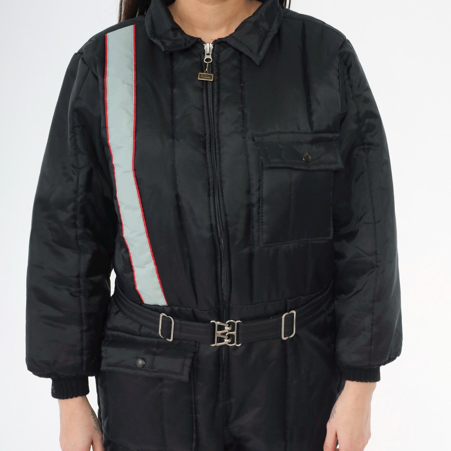 80s Walls Blizzard Pruf Black Striped Ski Suit One-Piece Snowsuit Youth 18