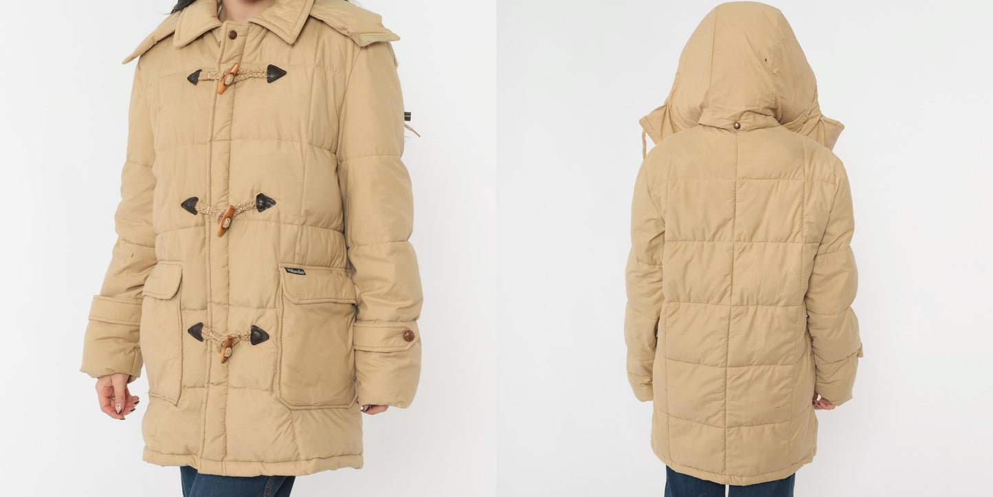 80s Tan Duffle Parka Hooded Toggle Coat Men's Medium