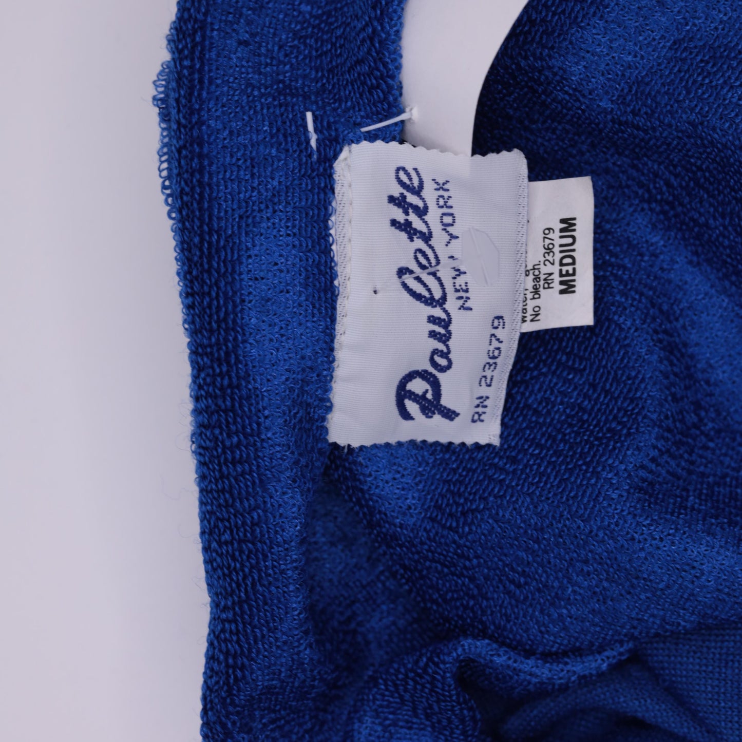 70s Paulette New York Terry Cloth Caftan Maxi Dress Royal Blue Keyhole Medium