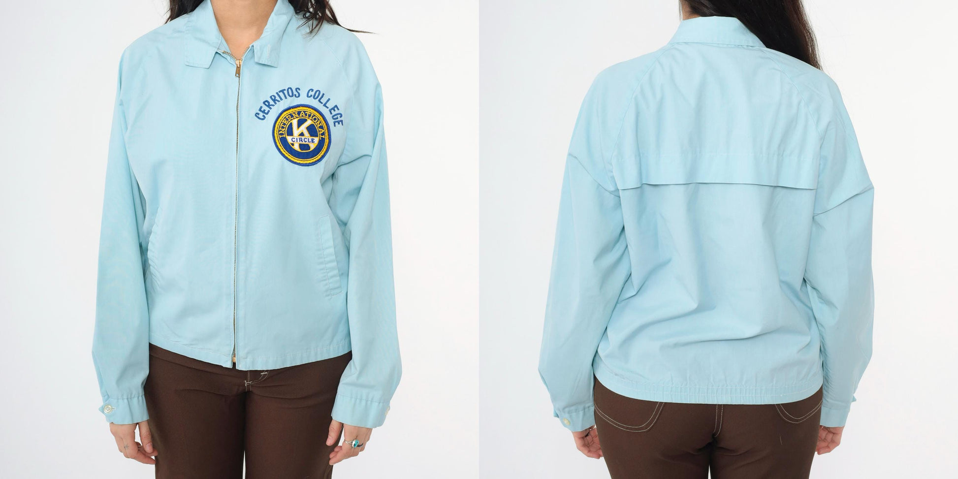 70s Cerritos College Circle K Windbreaker Jacket Baby Blue Raglan Medium