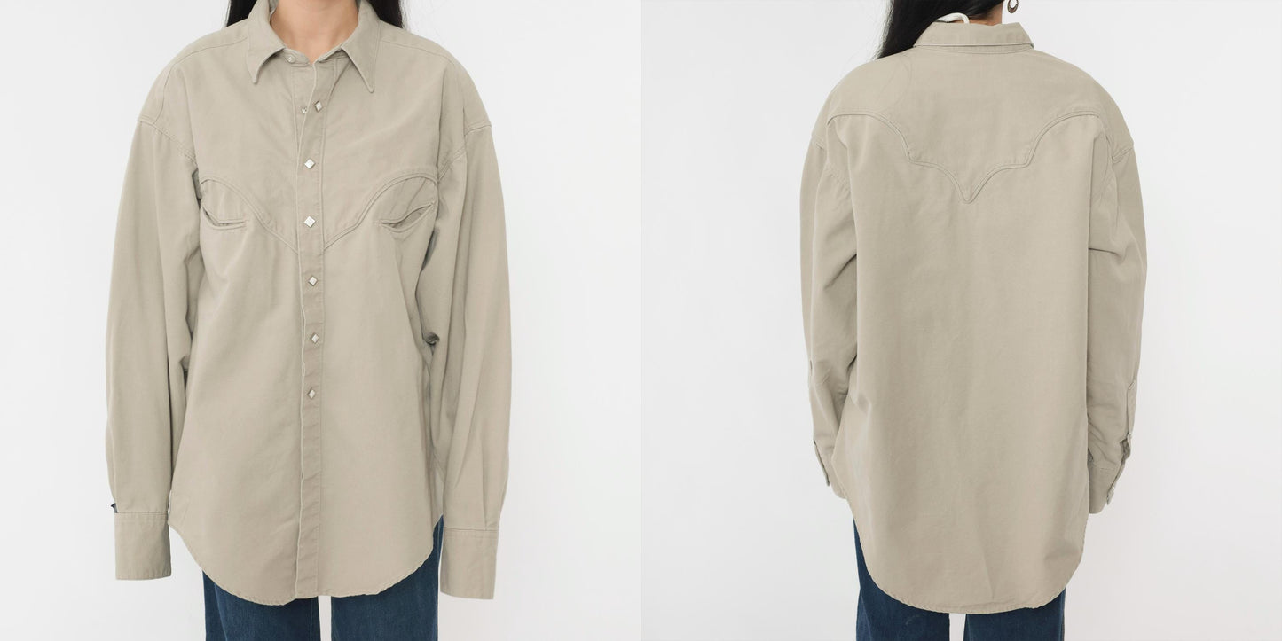 90s Rockmount Ranch Wear Western Shirt Beige Cotton Snap Button Extra Large