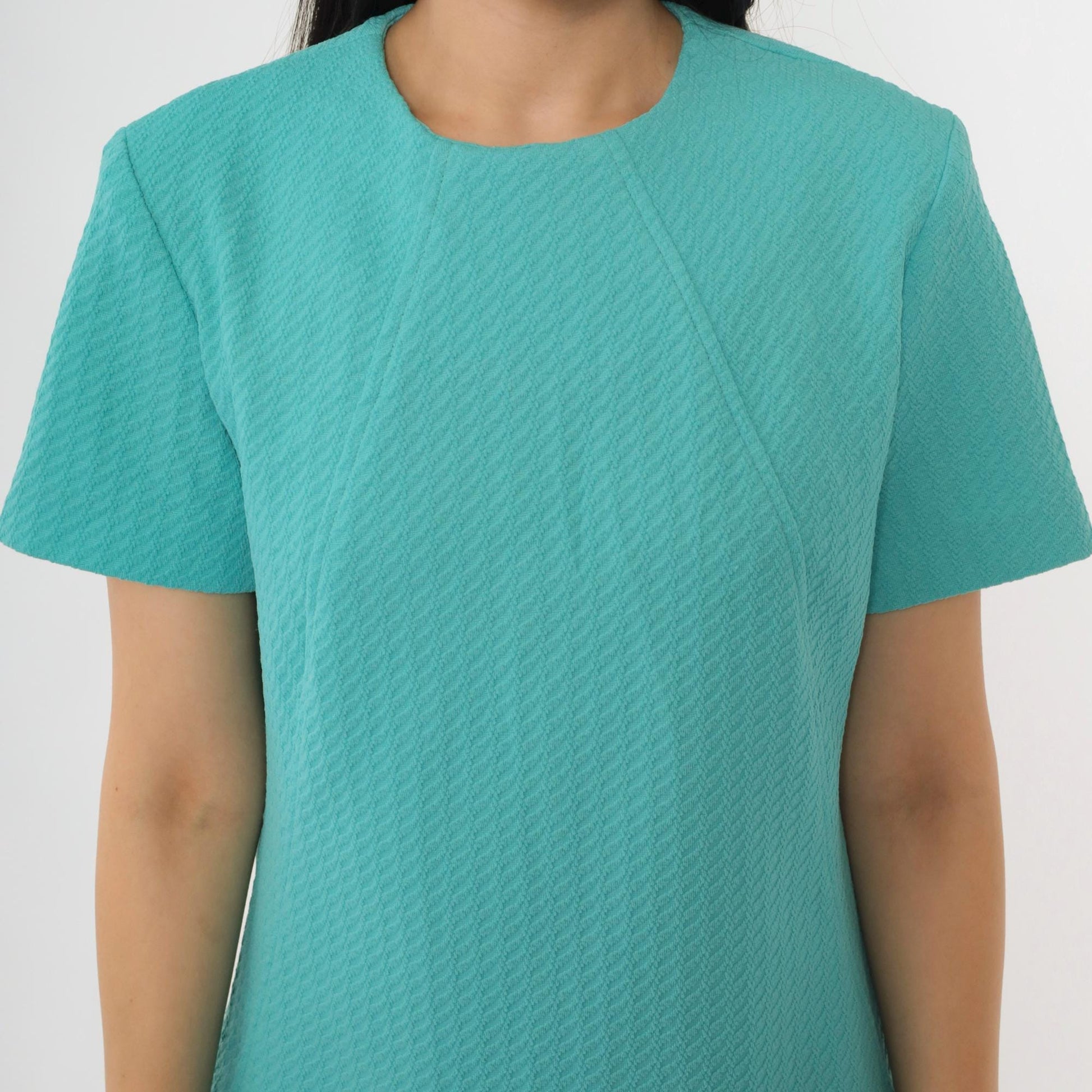 60s Mod Mini Dress Drop Waist Pleated Skirt Turquoise Polyester Small