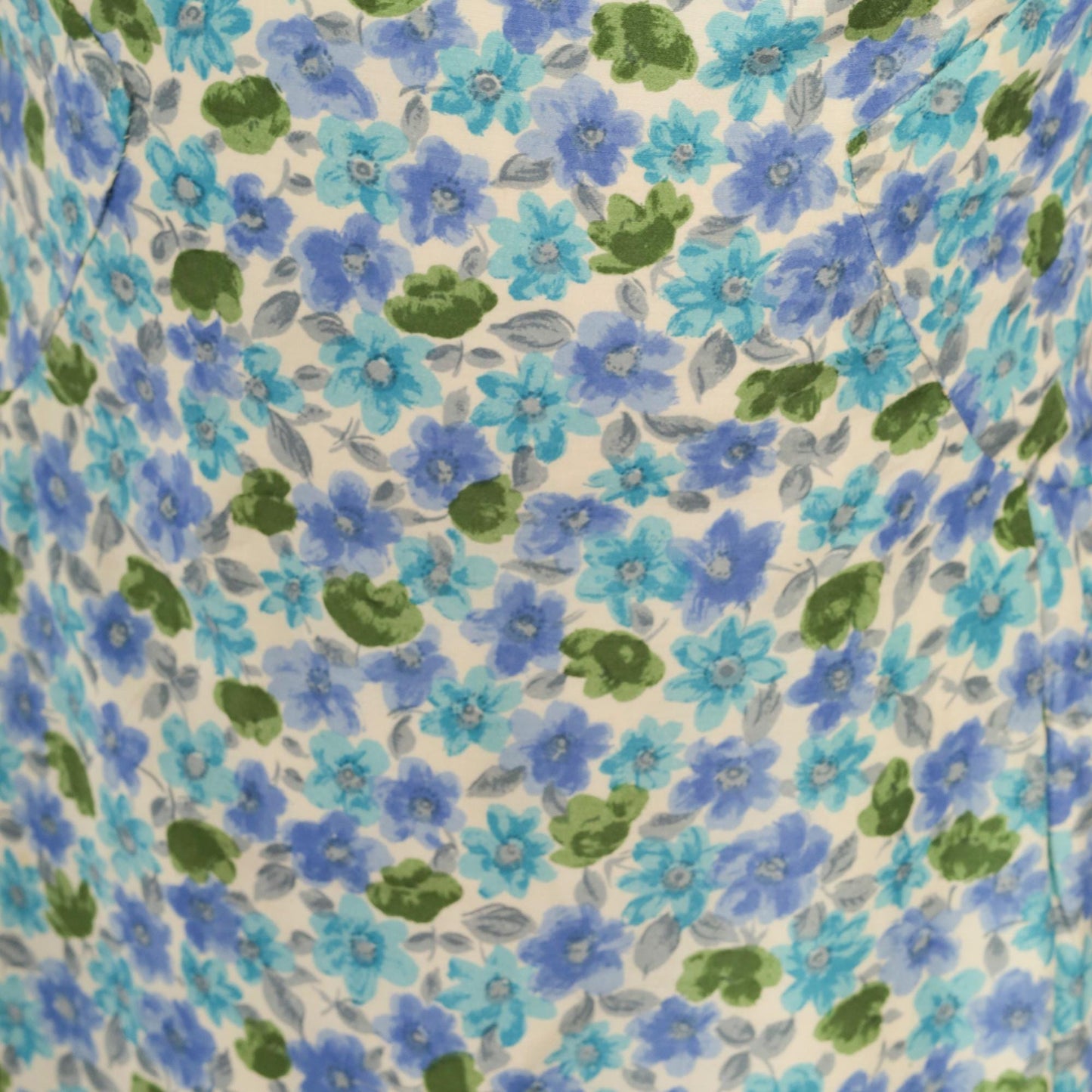 1960s Blue Green Floral Silk Sheath Dress Sleeveless Knee Length Extra Small