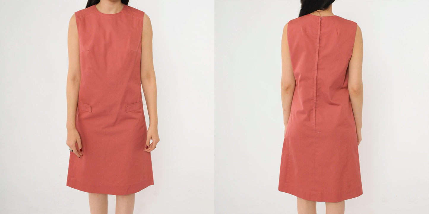 60s Mod Shift Dress Muted Red Sleeveless Knee Length Small