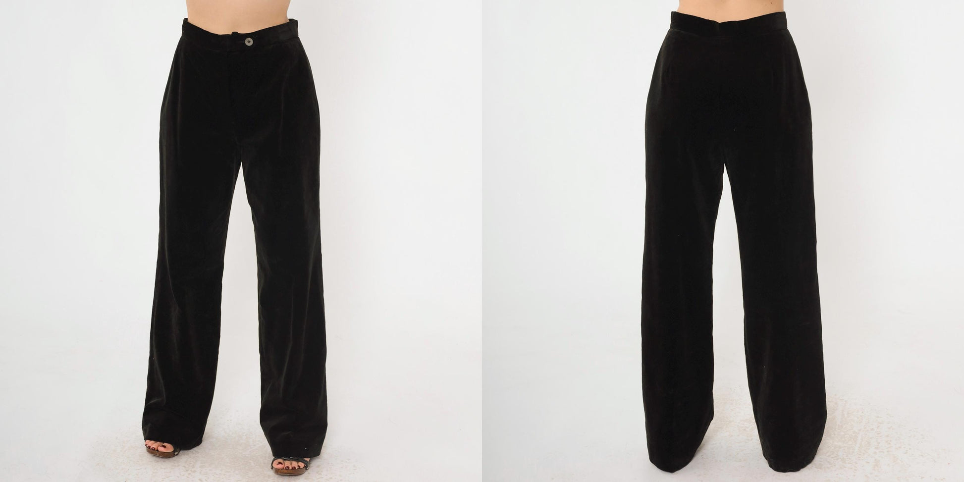 80s Evan Picone Black Velvet High-Waist Wide-Leg Trousers Small