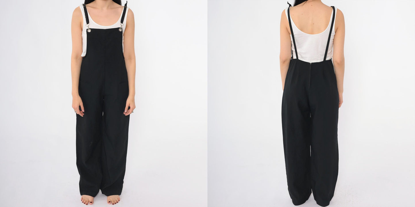 90s Black Overall Jumpsuit Open Back Bib Front Suspender Small S