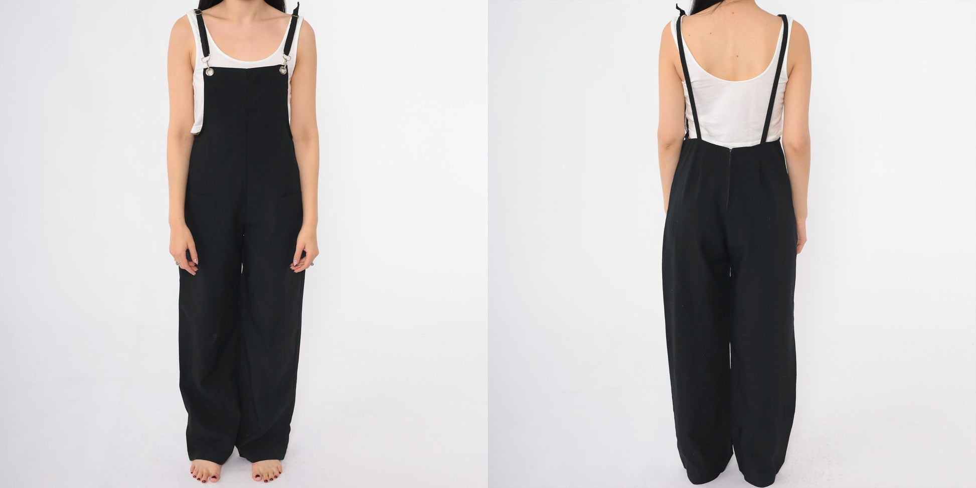 90s Black Overall Jumpsuit Open Back Bib Front Suspender Small S
