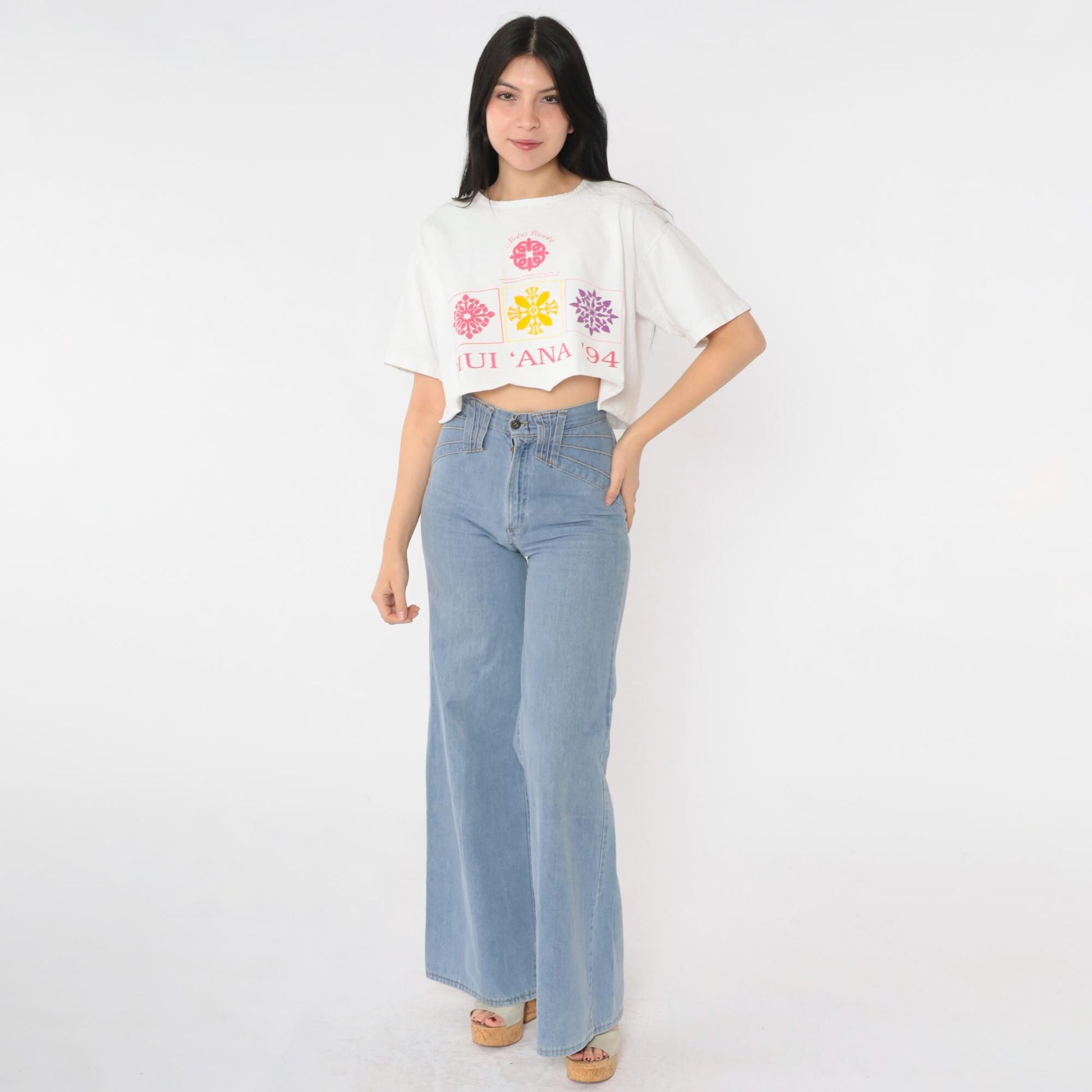 90s Hui Ana 1994 Hawaii Cropped T-Shirt White Graphic Tee Large L