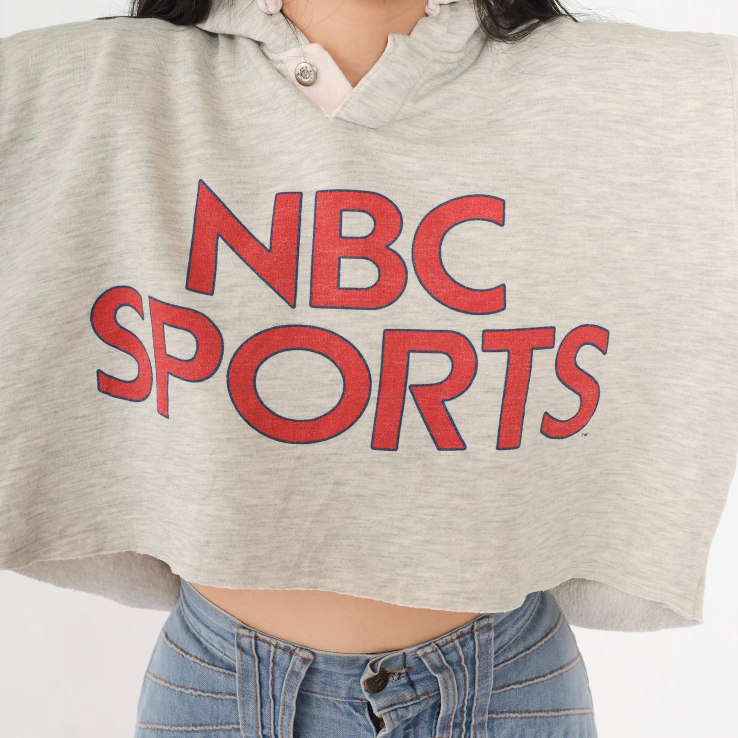 90s NBC Sports Cropped Hoodie Heather Gray Graphic Pullover Extra Large XL