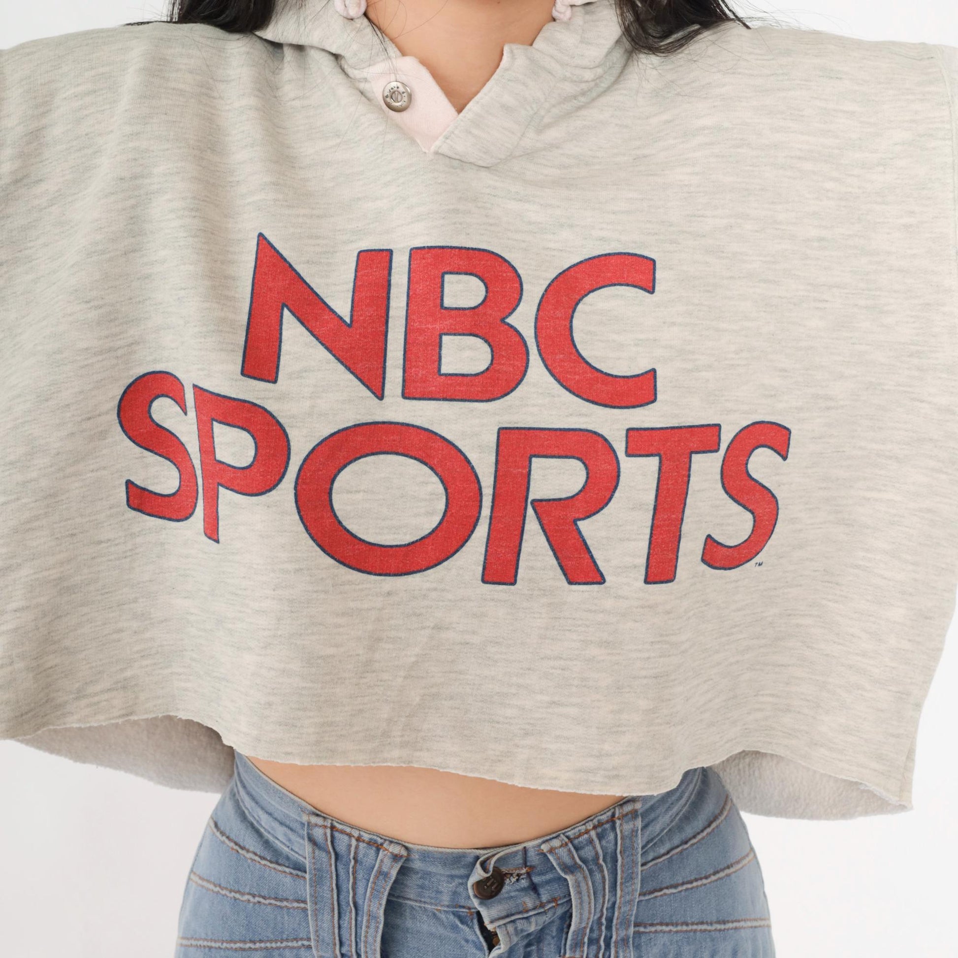 90s NBC Sports Cropped Hoodie Heather Gray Graphic Pullover Extra Large XL