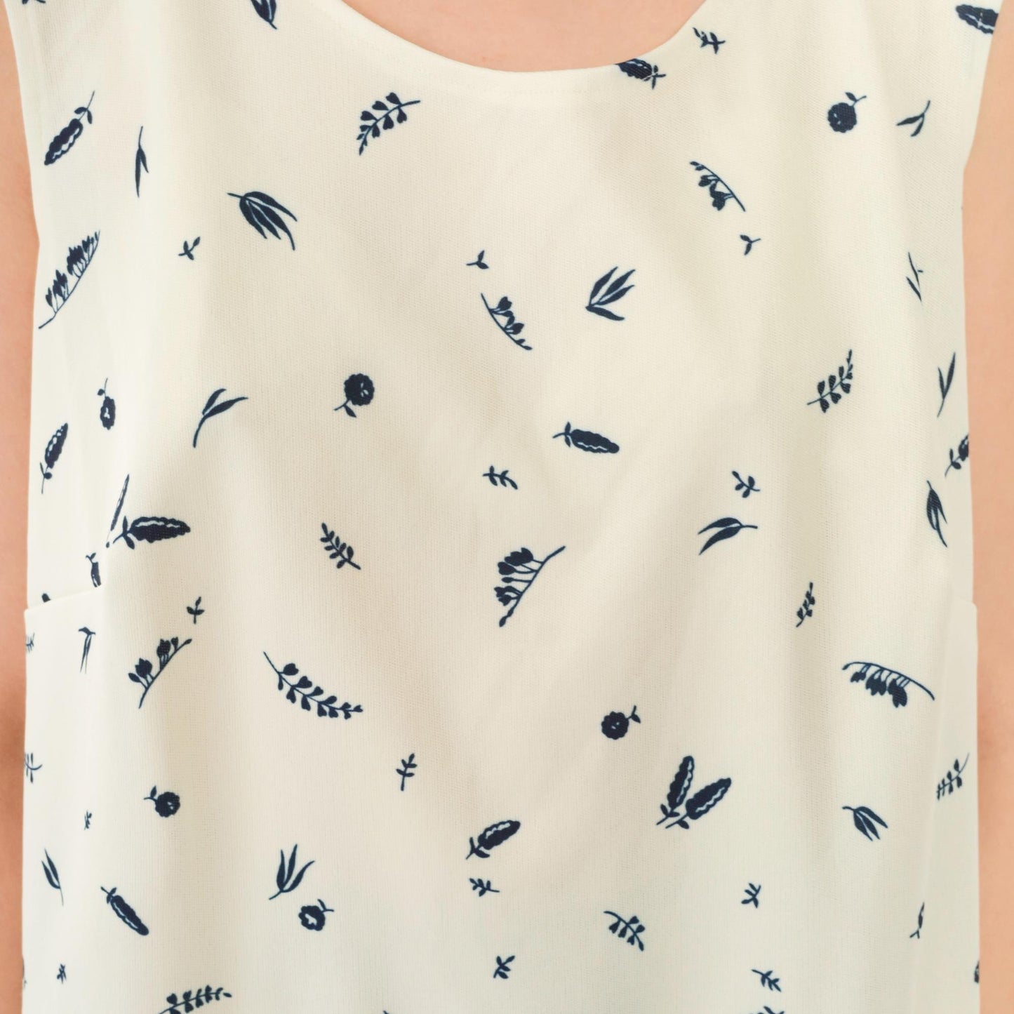 70s Cream Floral Tank Top Botanical Print Sleeveless Blouse Large L