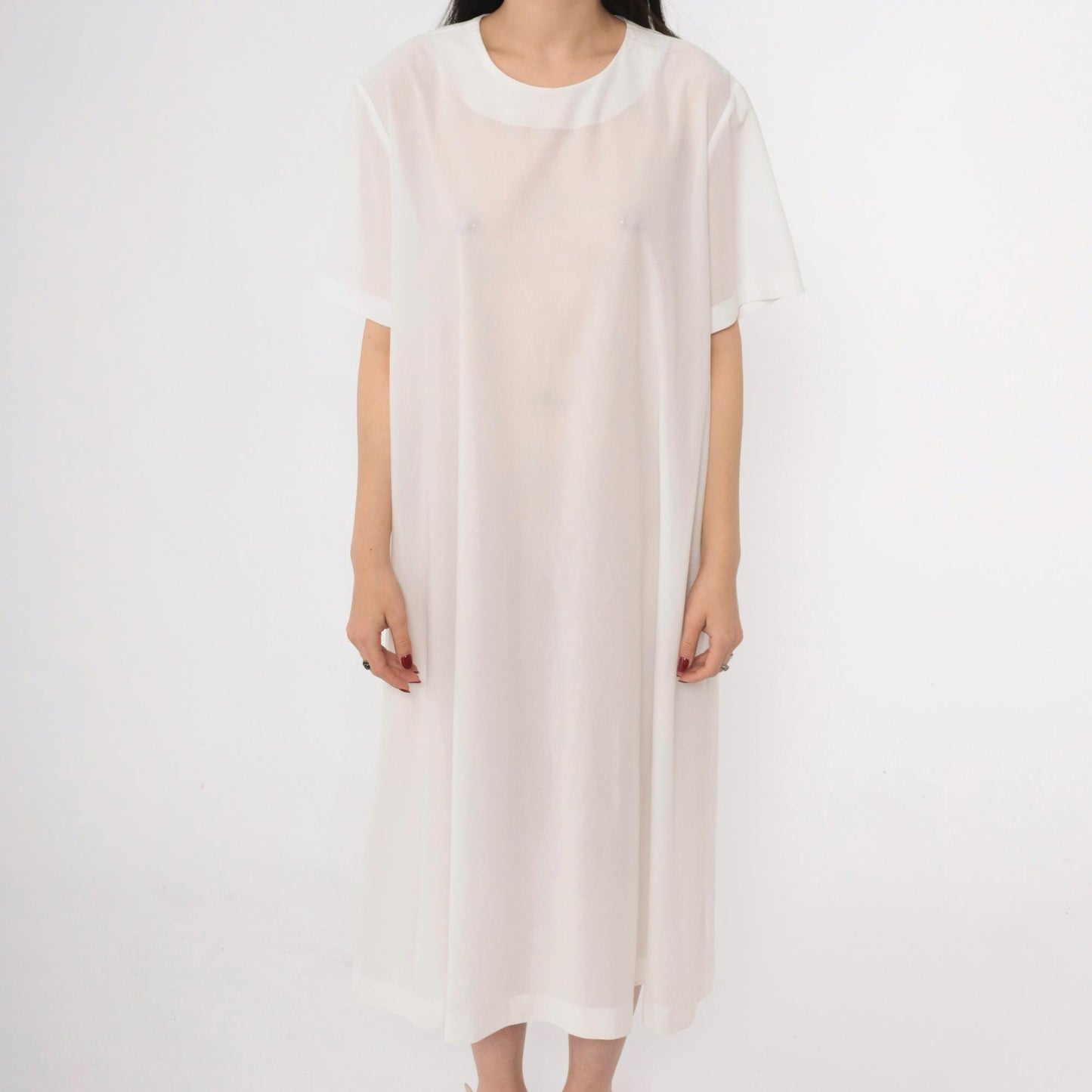 70s Sheer White Shift Dress Tie Belt Short Sleeve Mini Plus Size XXL