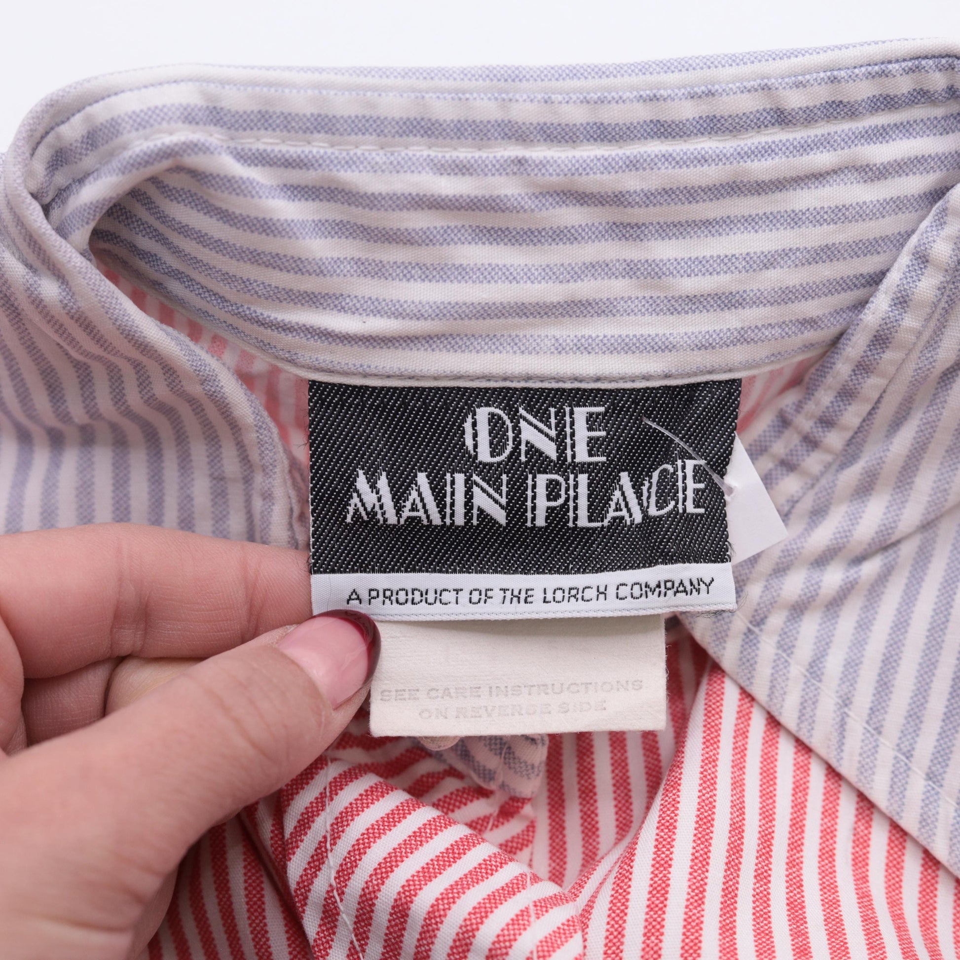 70s Red White Striped Button Up Blouse Dagger Collar Long Sleeve Extra Small