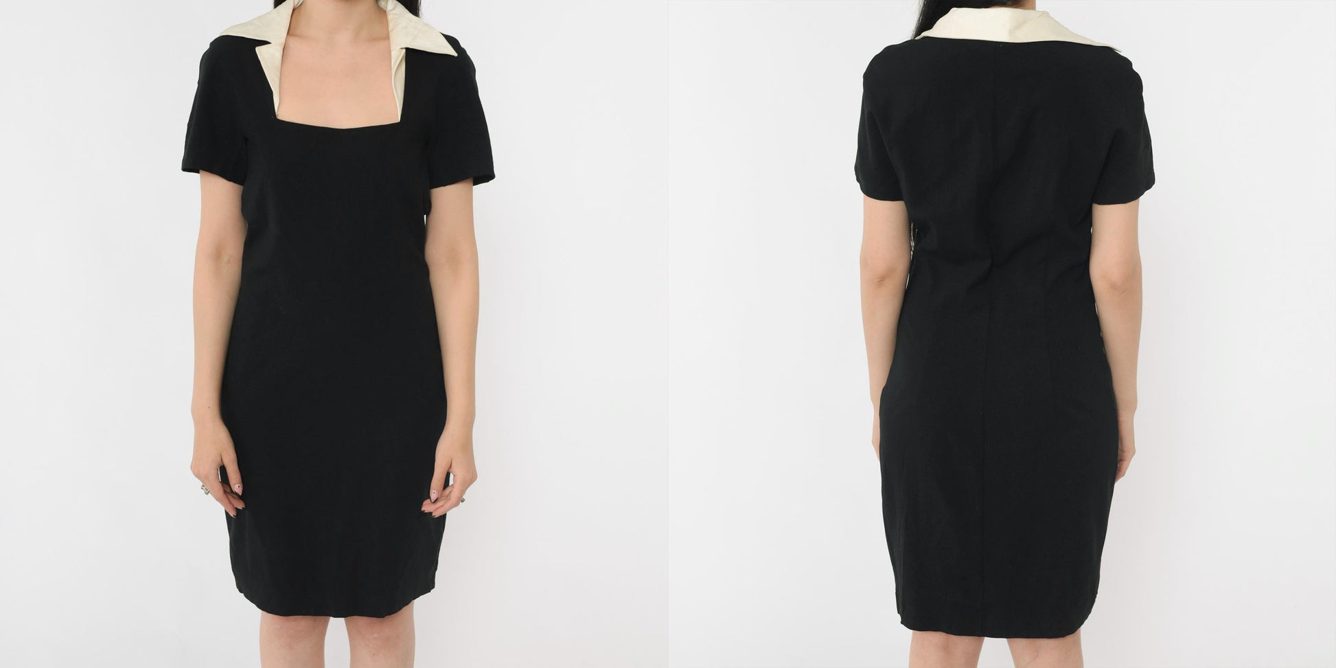 90s Mariella Burani Black Mini Dress Wool Blend Square Neck Medium M