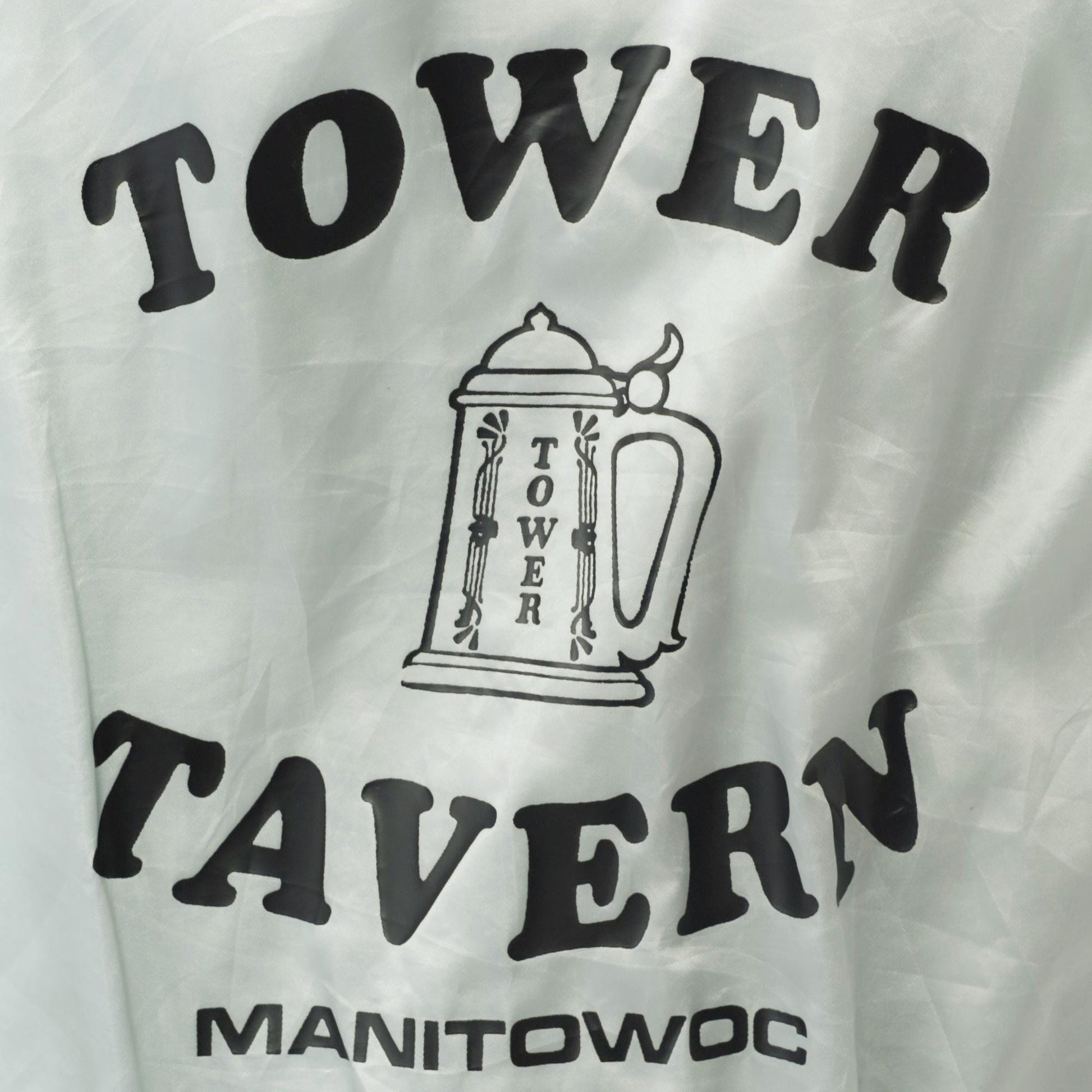 80s Silver Satin Bomber Jacket Tower Tavern Manitowoc Snap Front Men's Large