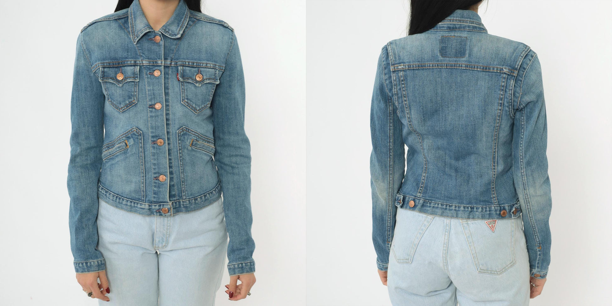 Y2K Levi's Denim Jacket Cropped Blue Jean Fitted Stretch Extra Small