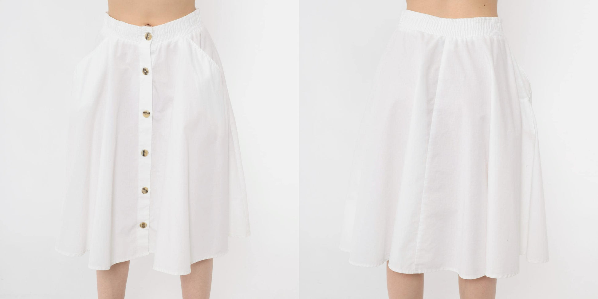 80s West Park White Button-Up Midi Skirt High Waist A-Line Pockets Small