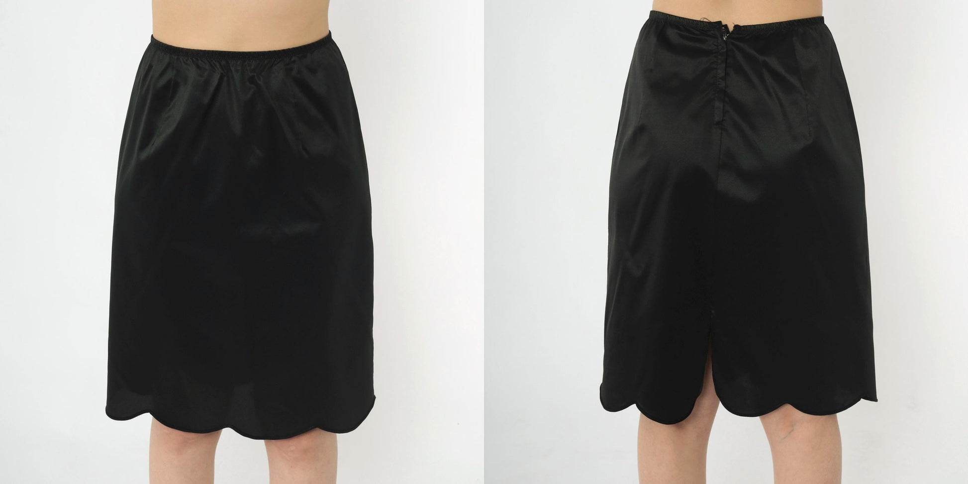 60s Vanity Fair Black Slip Skirt Scalloped Hem Lingerie Small