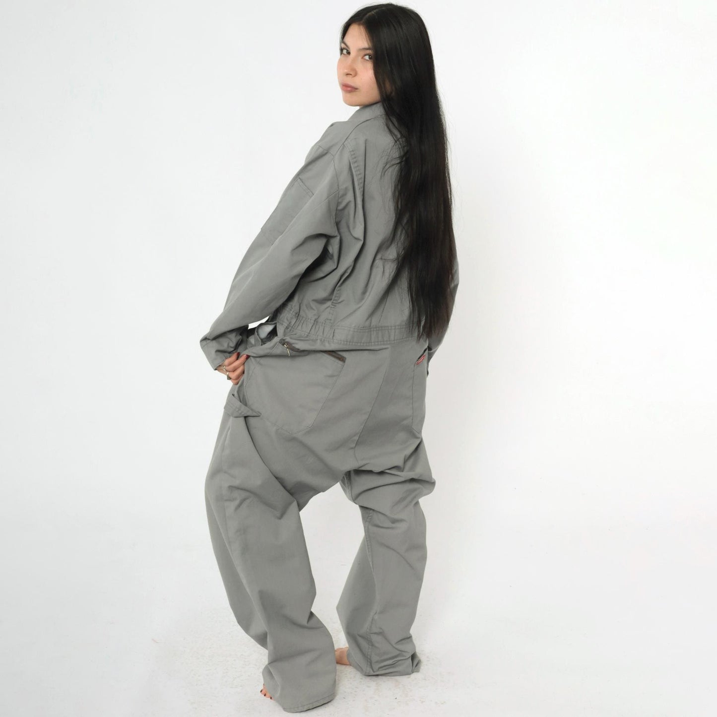 Y2K Dickies Grey Utility Jumpsuit Coveralls Zip Front Men's Large