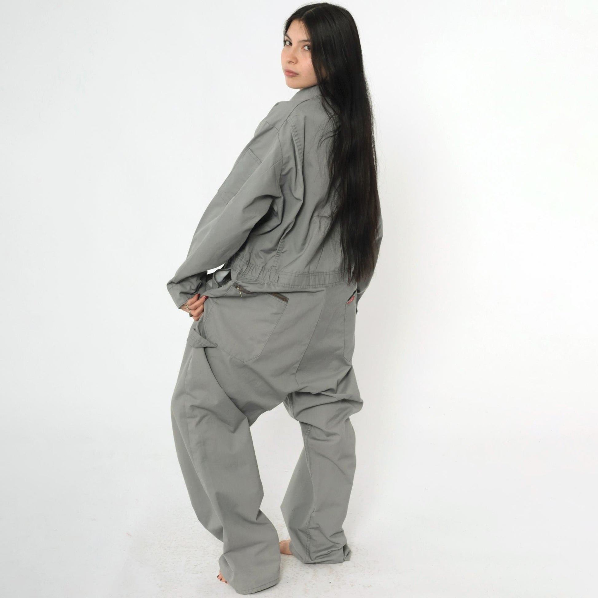 Y2K Dickies Grey Utility Jumpsuit Coveralls Zip Front Men's Large