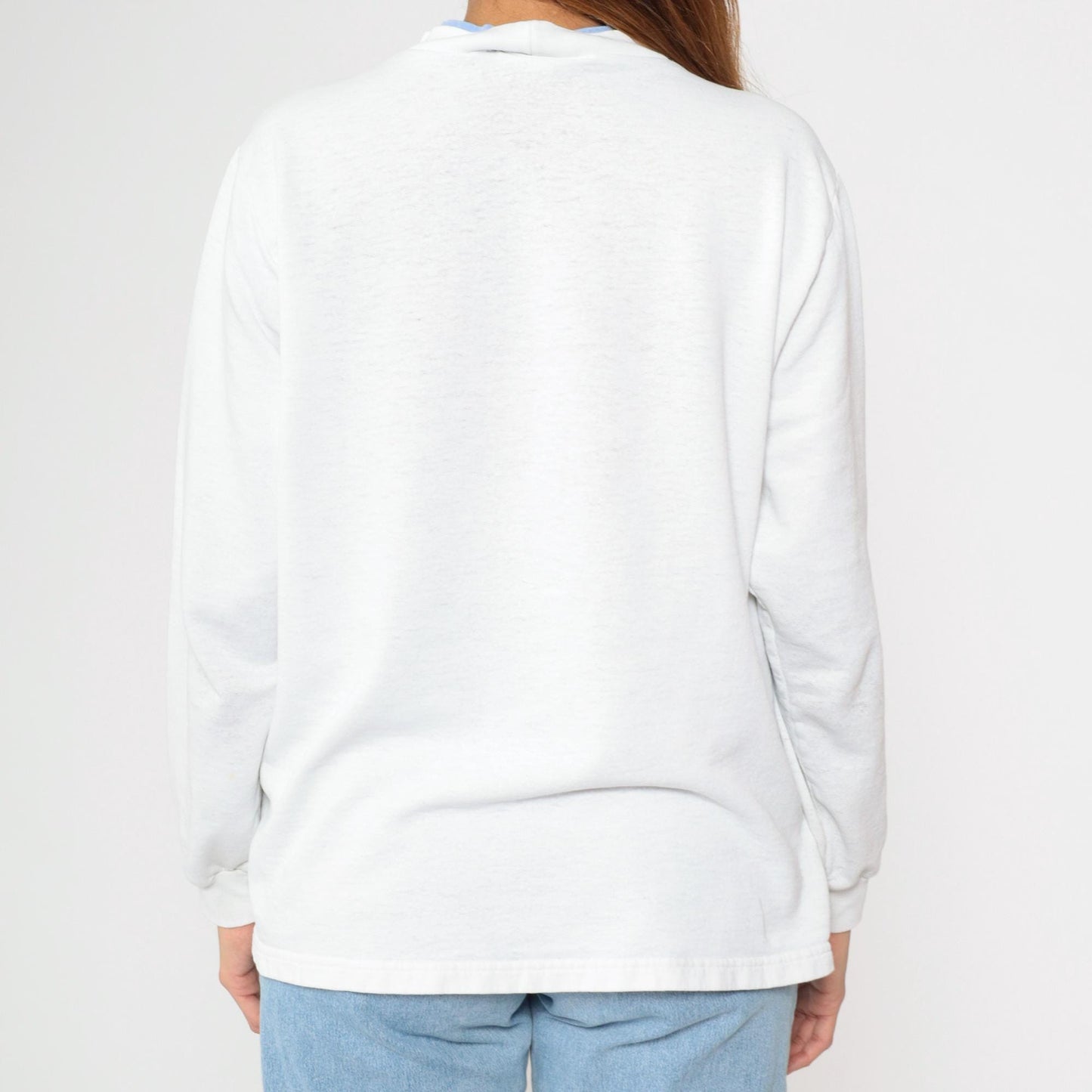 90s Bird Wildlife Sweatshirt White Graphic Double Collar Pullover Large L