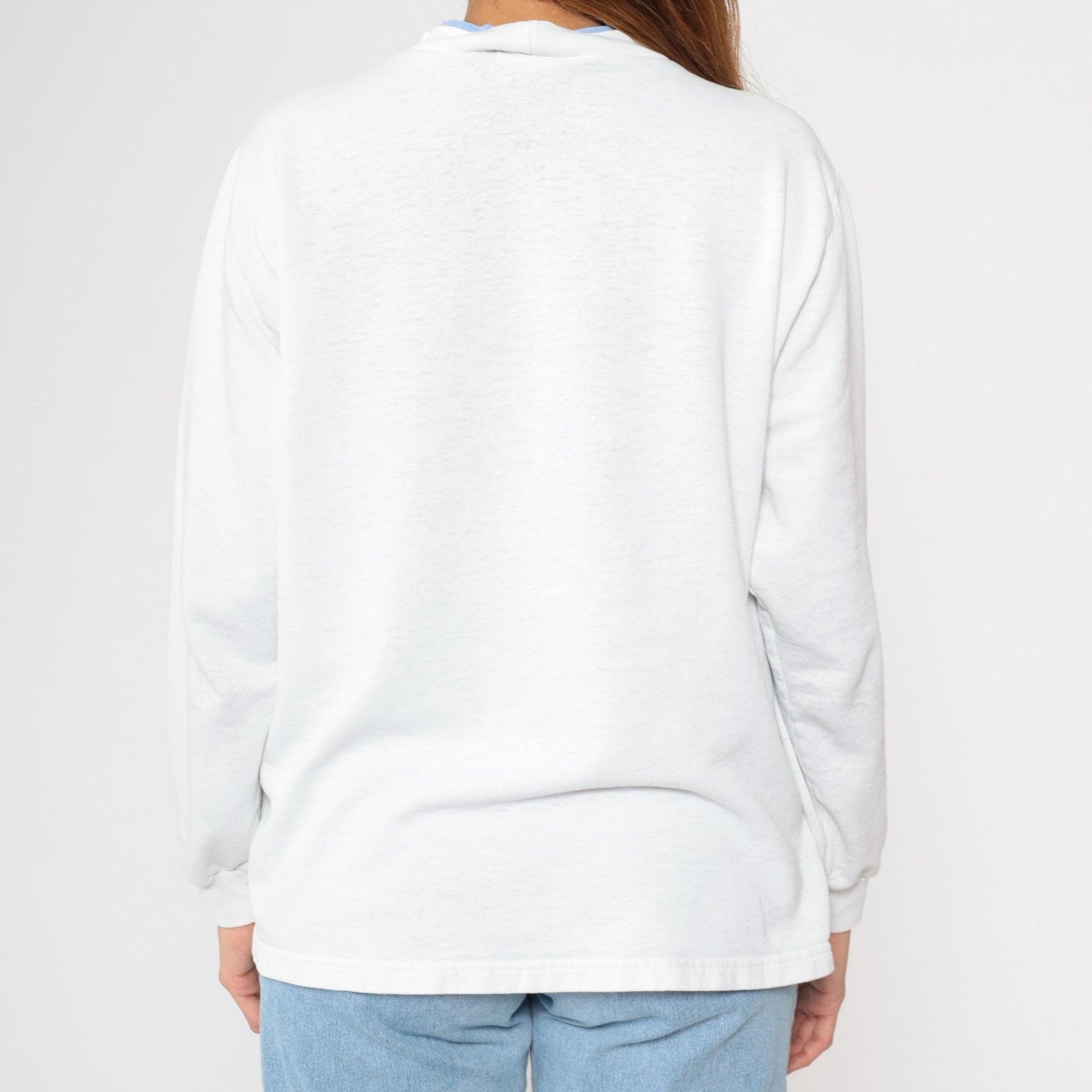 90s Bird Wildlife Sweatshirt White Graphic Double Collar Pullover Large L