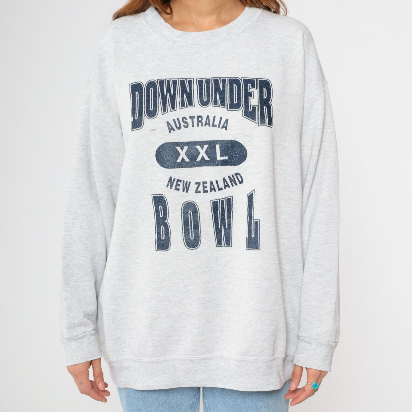 90s Down Under Bowl Australia New Zealand Graphic Sweatshirt Grey XXL