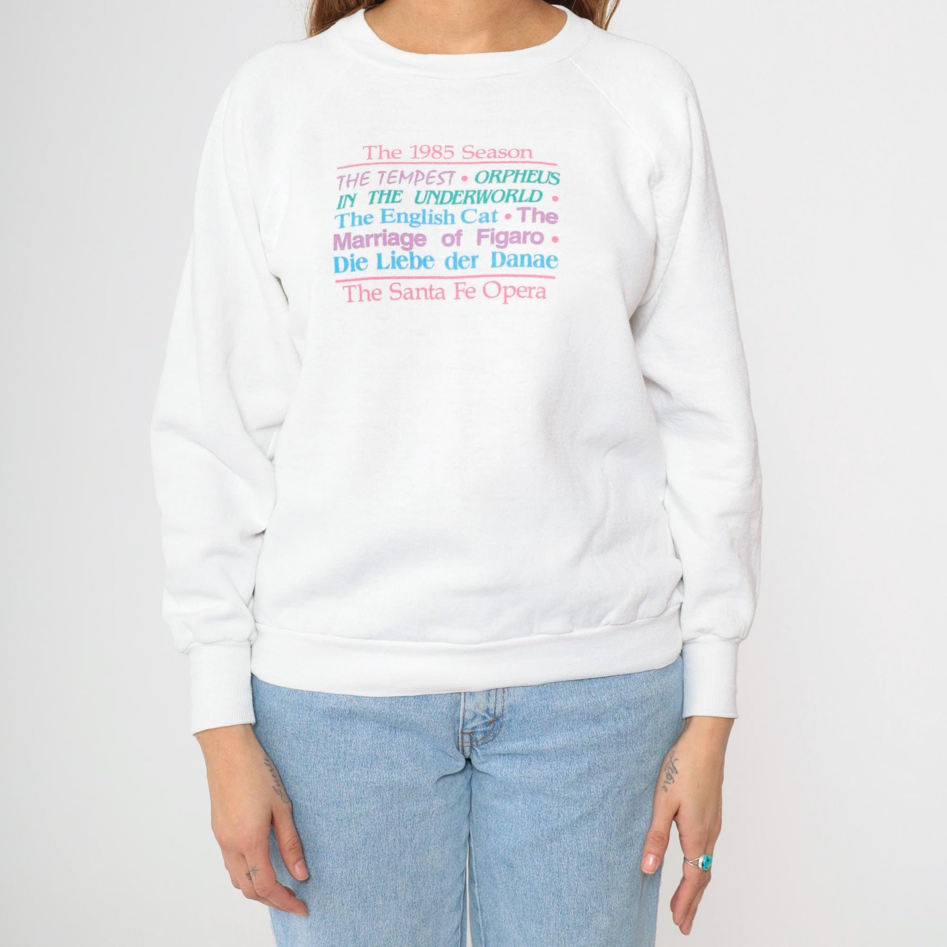 80s Santa Fe Opera Sweatshirt White Graphic Crewneck Raglan Large