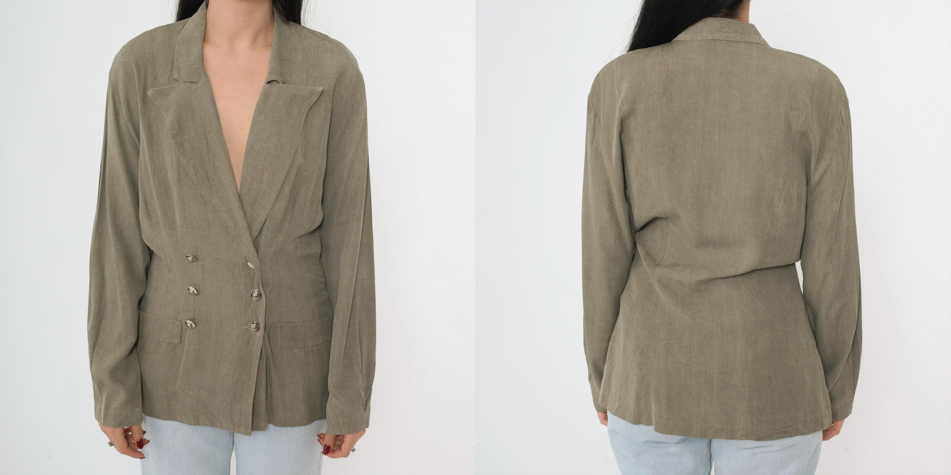 80s Blondie and Me Double-Breasted Blazer Taupe Deep V-Neck Medium