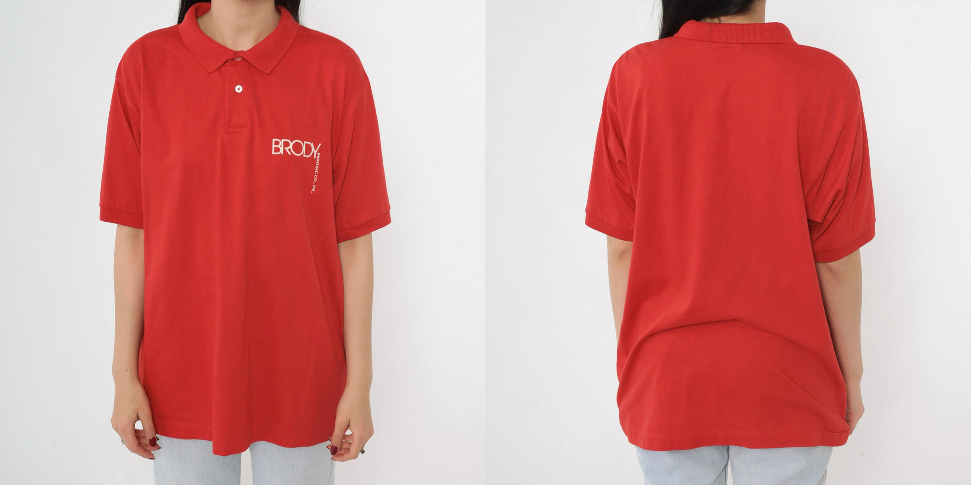90s Hanes Brody Print Co Logo Polo Shirt Red Extra Large XL