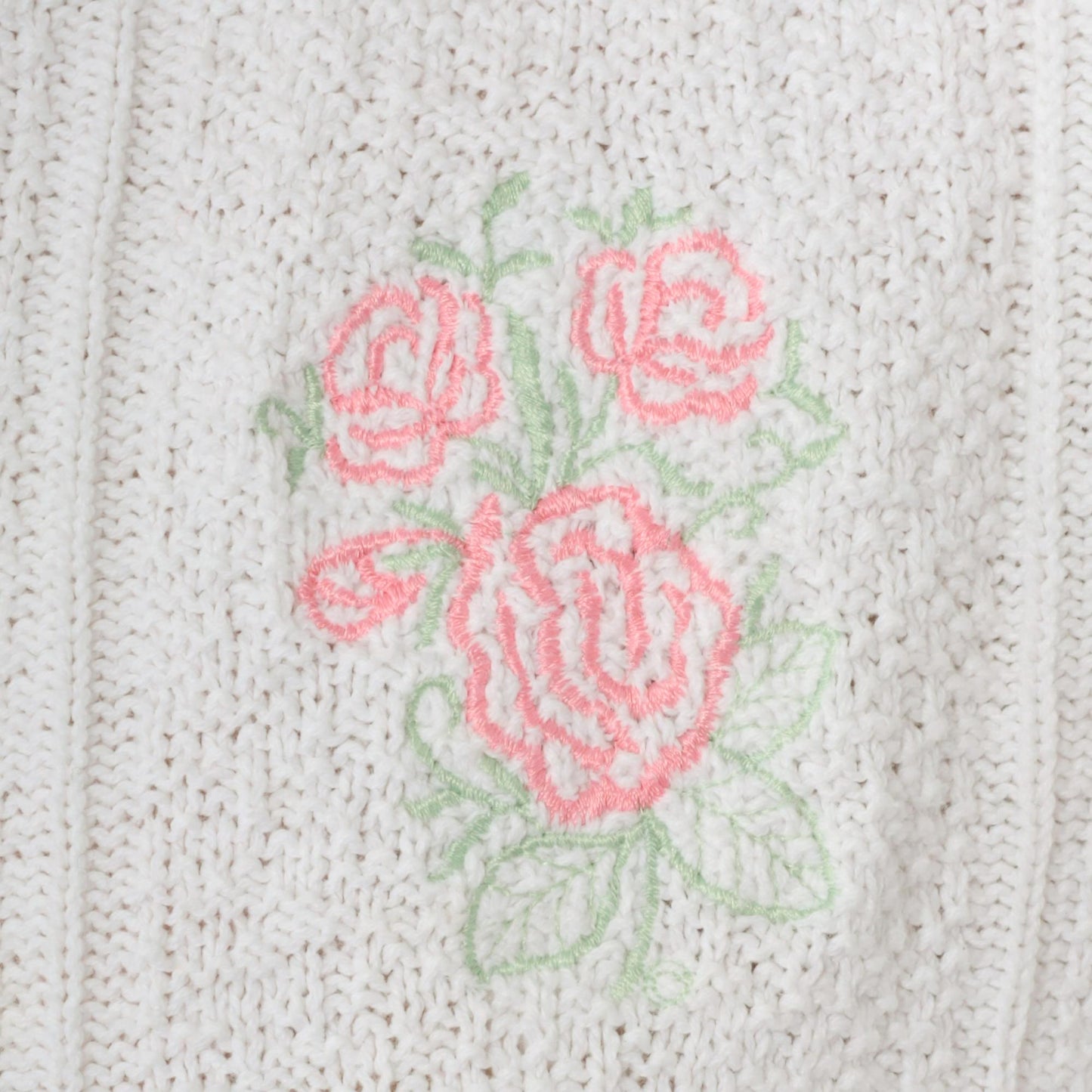 80s Lauren Knitwear Floral Embroidered Cotton Knit Top White Short Sleeve Small