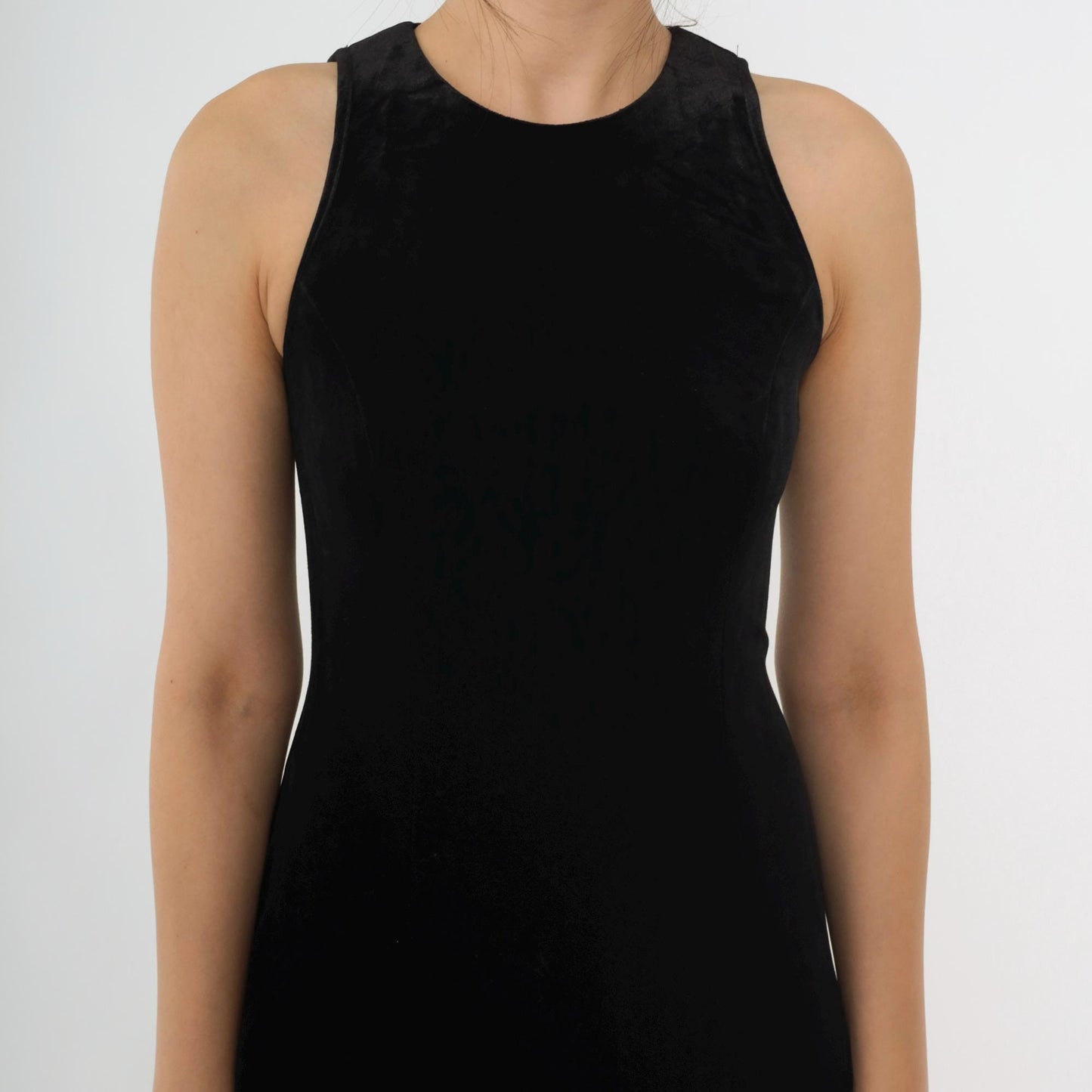 90s Papell Boutique Black Velvet Maxi Gown Rhinestone Back Sleeveless Small 4