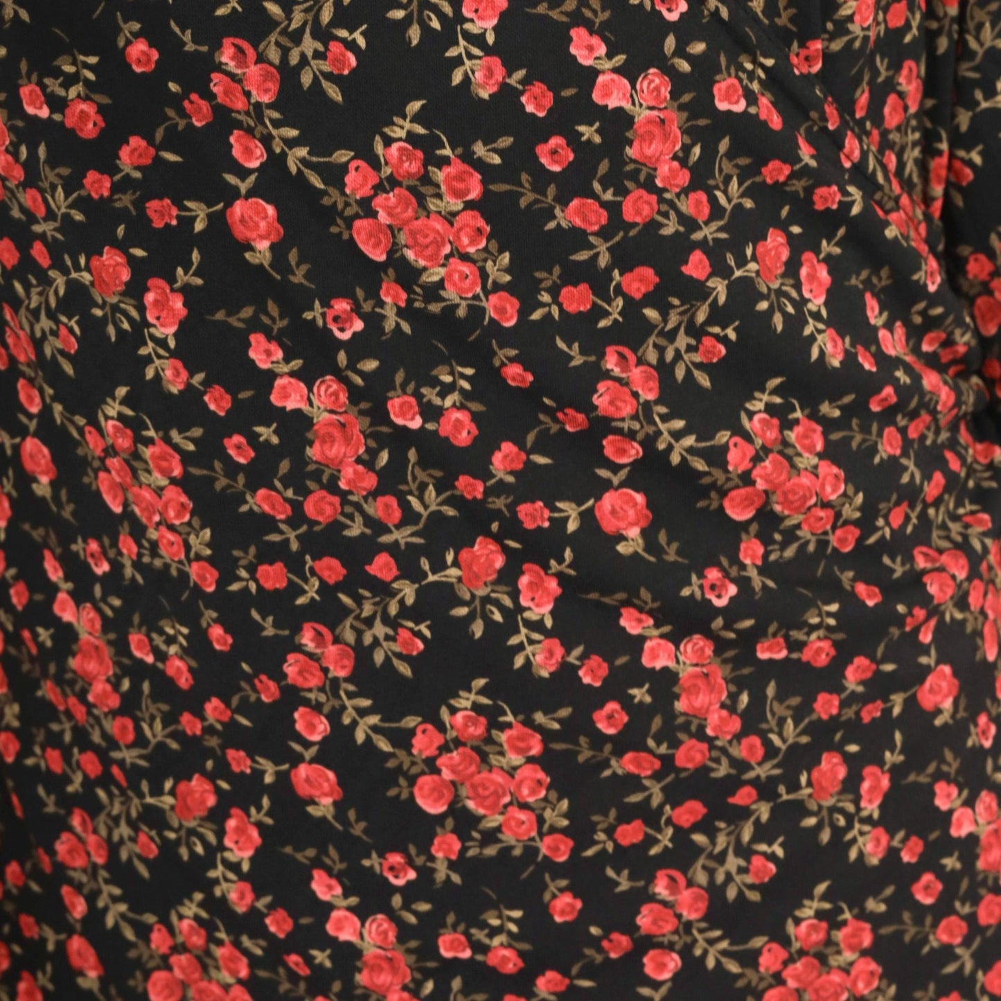 90s Connected Apparel Black Floral Midi Dress Rose Print V Neck Medium