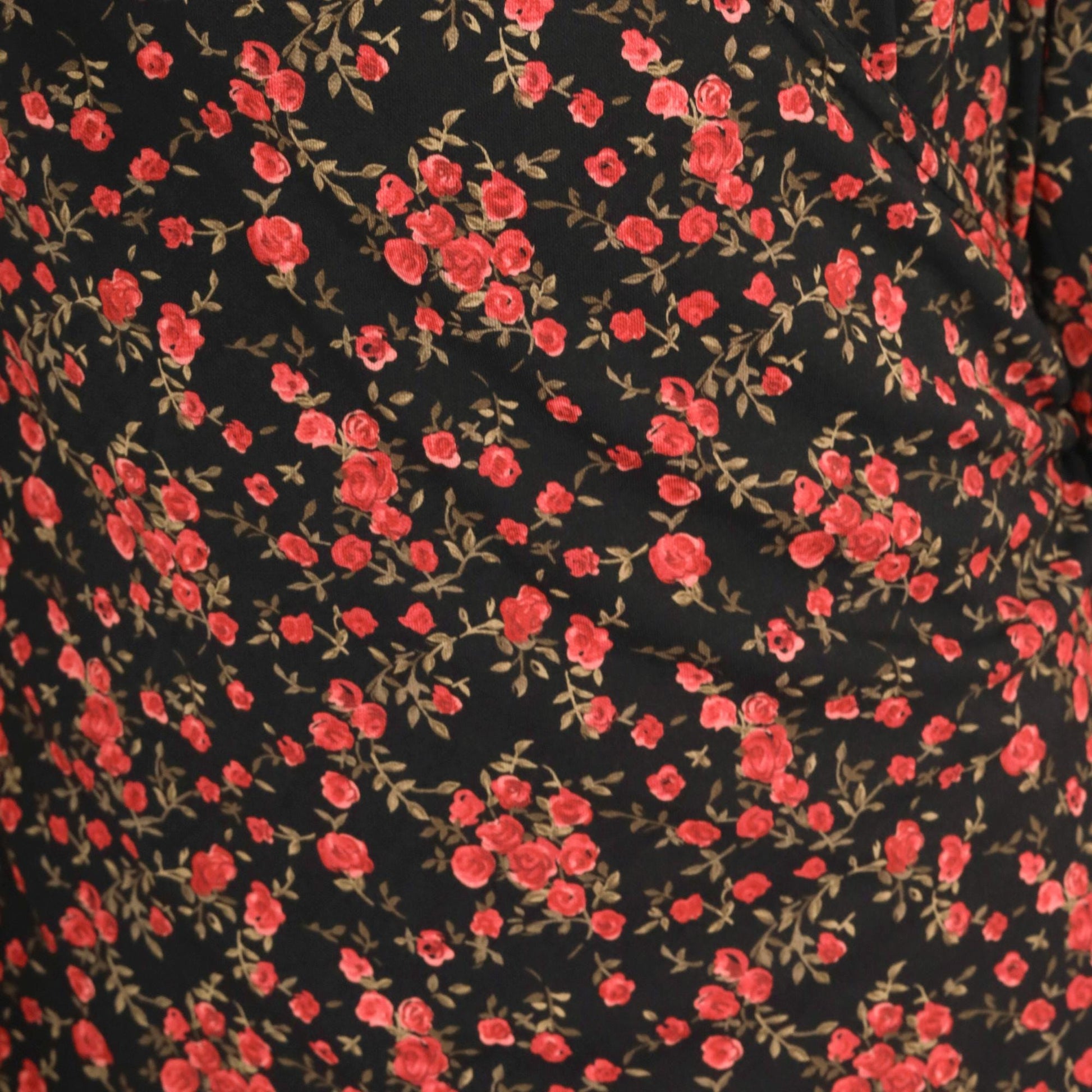 90s Connected Apparel Black Floral Midi Dress Rose Print V Neck Medium