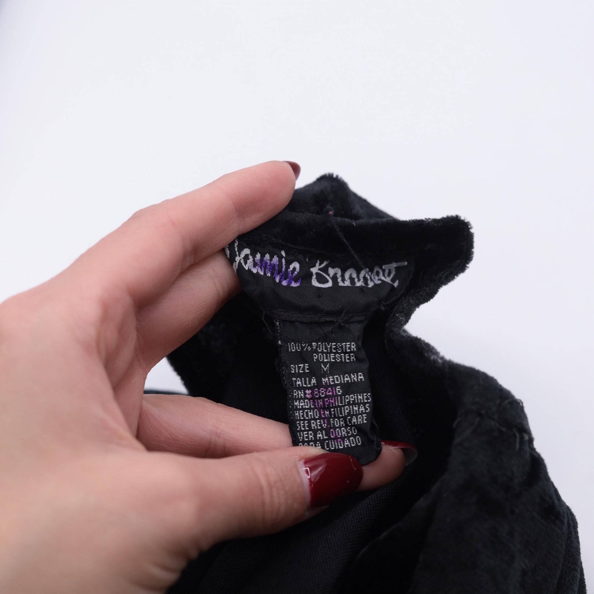90s Black Crushed Velvet Mini Dress Lace Trim Long Sleeve Medium M