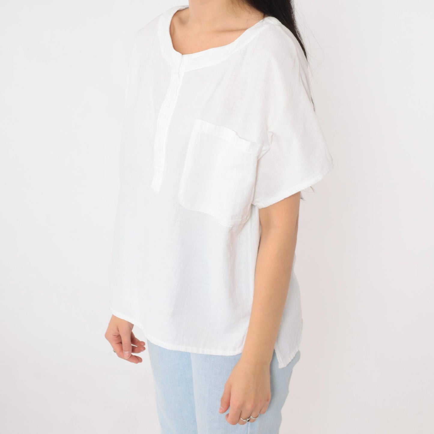 90s Coastal Clothing White Cotton Button-Up Blouse Short Sleeve Medium M