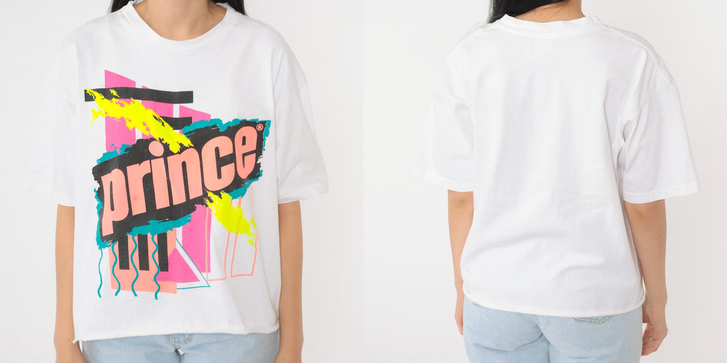 90s Prince Tennis Graphic T-Shirt White Cotton Large