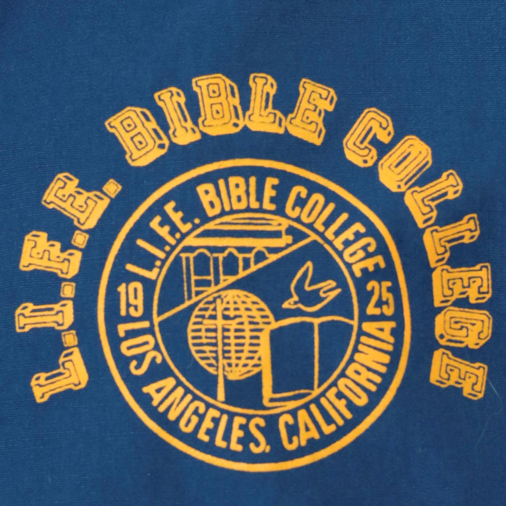 80s LIFE Bible College Los Angeles Sportmaster Windbreaker Jacket Navy Medium M