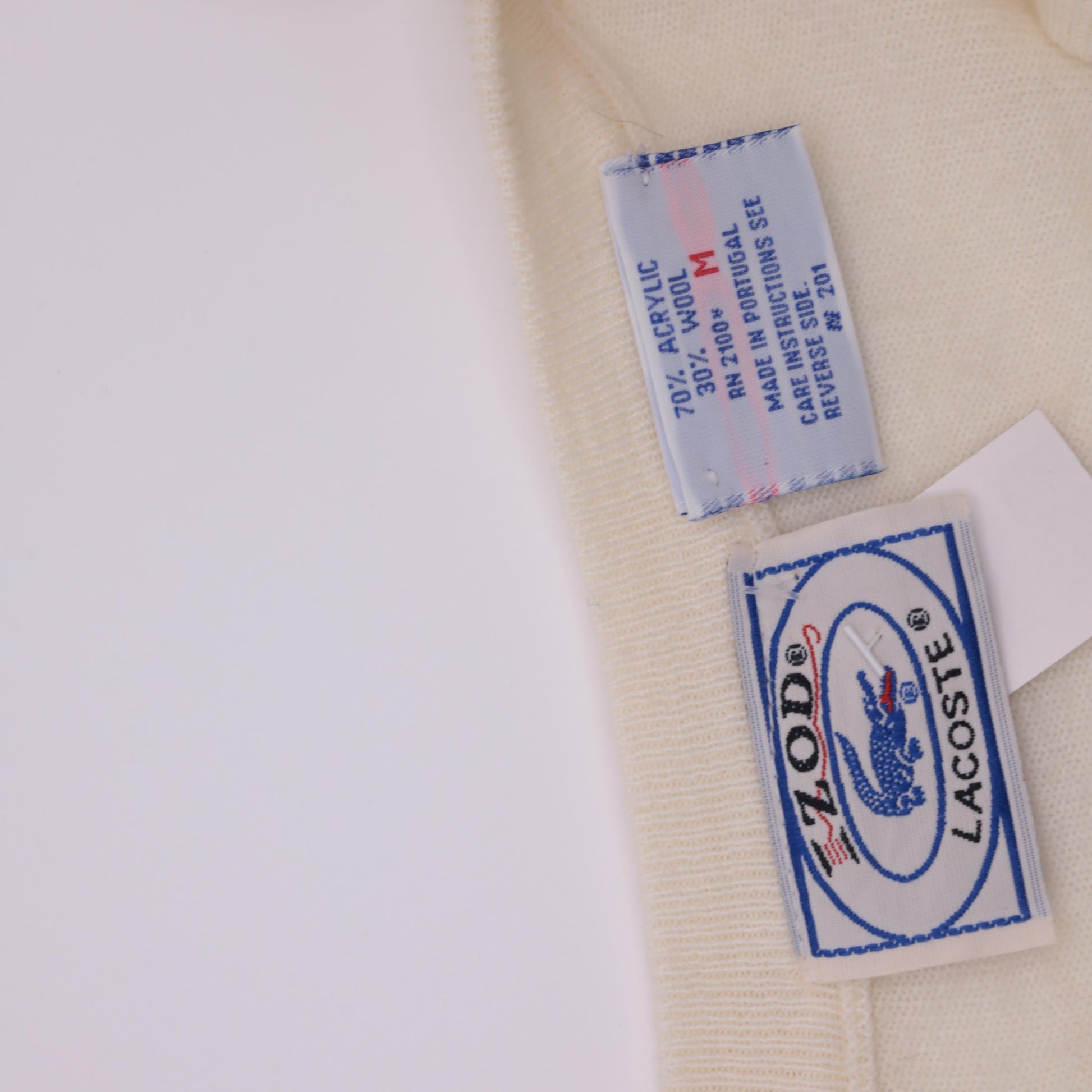 80s Izod Lacoste Cream Wool Blend V-Neck Sweater Pullover Medium