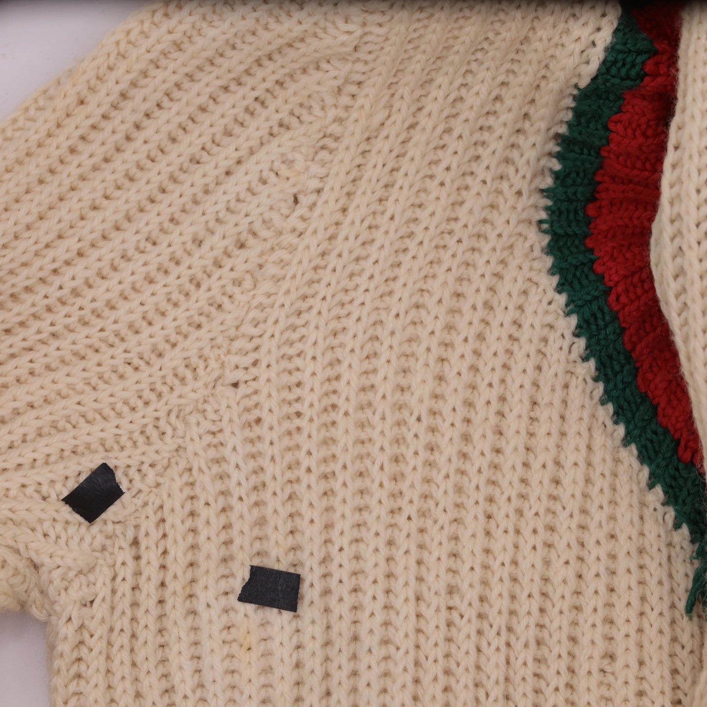 70s Cream Knit Cardigan Cropped Alpine Folk Red Green Trim Extra Small